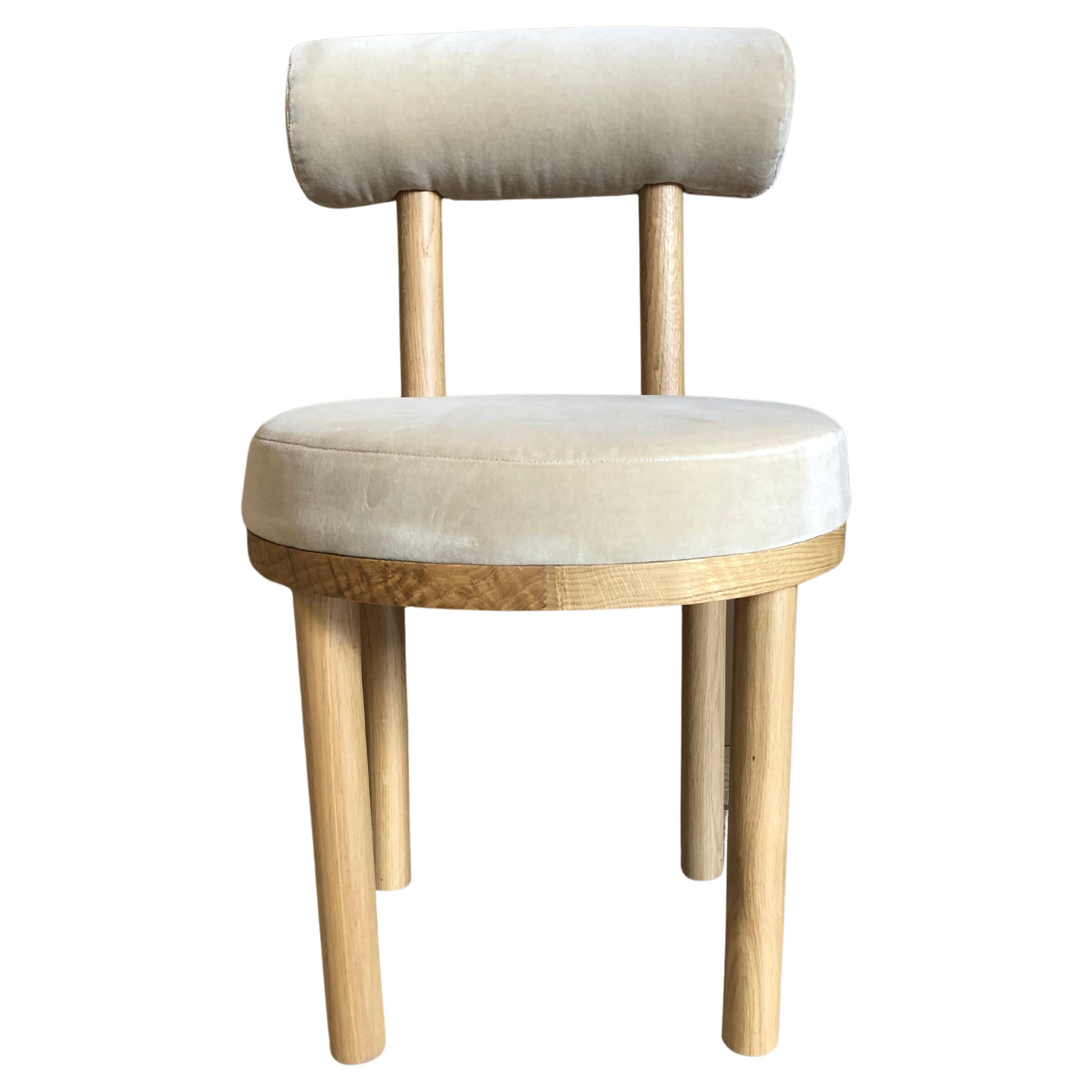 Contemporary Modern Moca Chair in Oak & Beige Velvet Fabric by Collector Studio For Sale