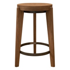 21st Century Designed Counter Stool Teak Wood Brown Metal