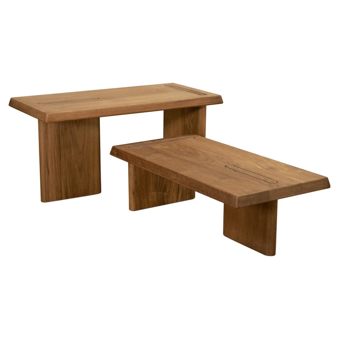 21st Century Designed Side Tables Teak Wood Brown For Sale