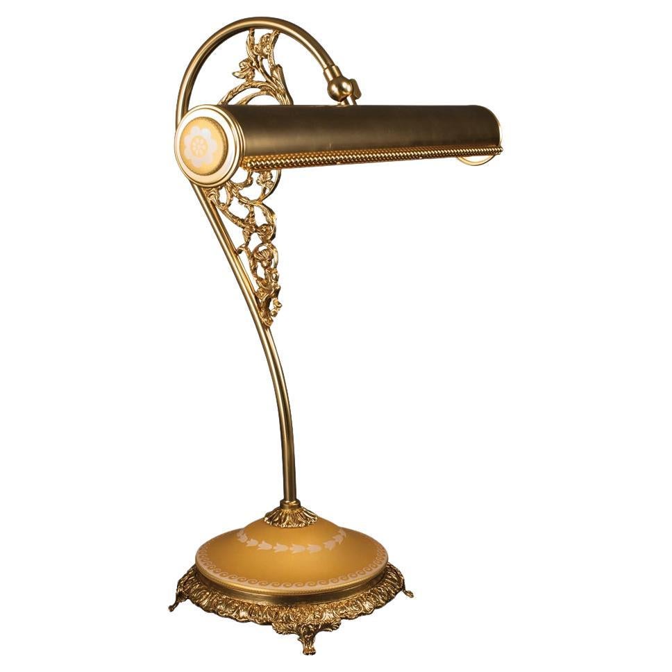 21st Century, Desk lamp in golden bronze  with porcelain base  For Sale