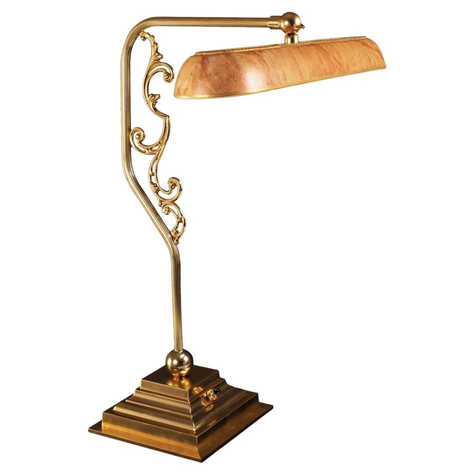 21st Century, Desk lamp in golden bronze  with porcelain diffuser 