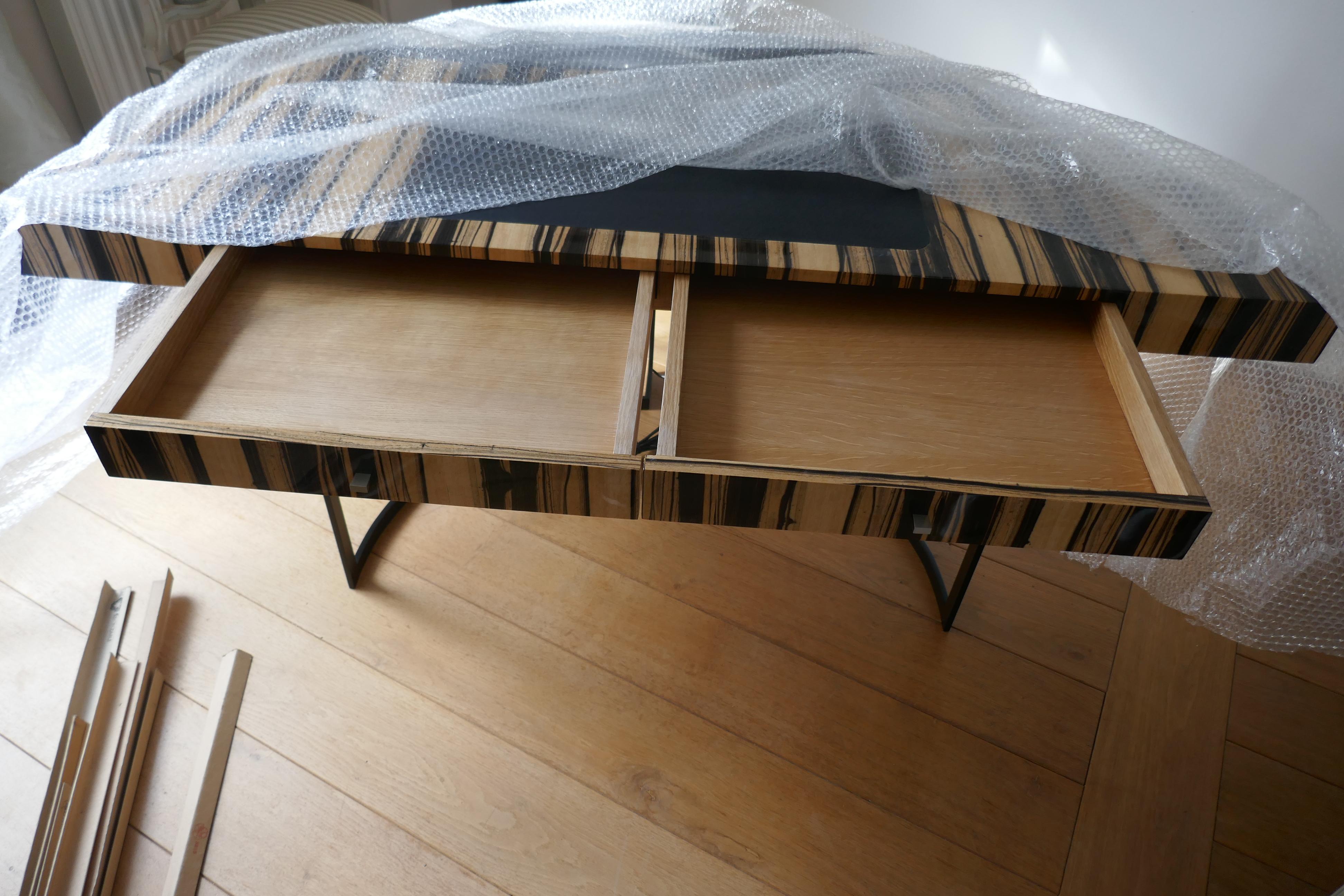 21st Century Desk Wight Ebony and Black Leather with Metal Leg by Aymeric Lefort For Sale 4