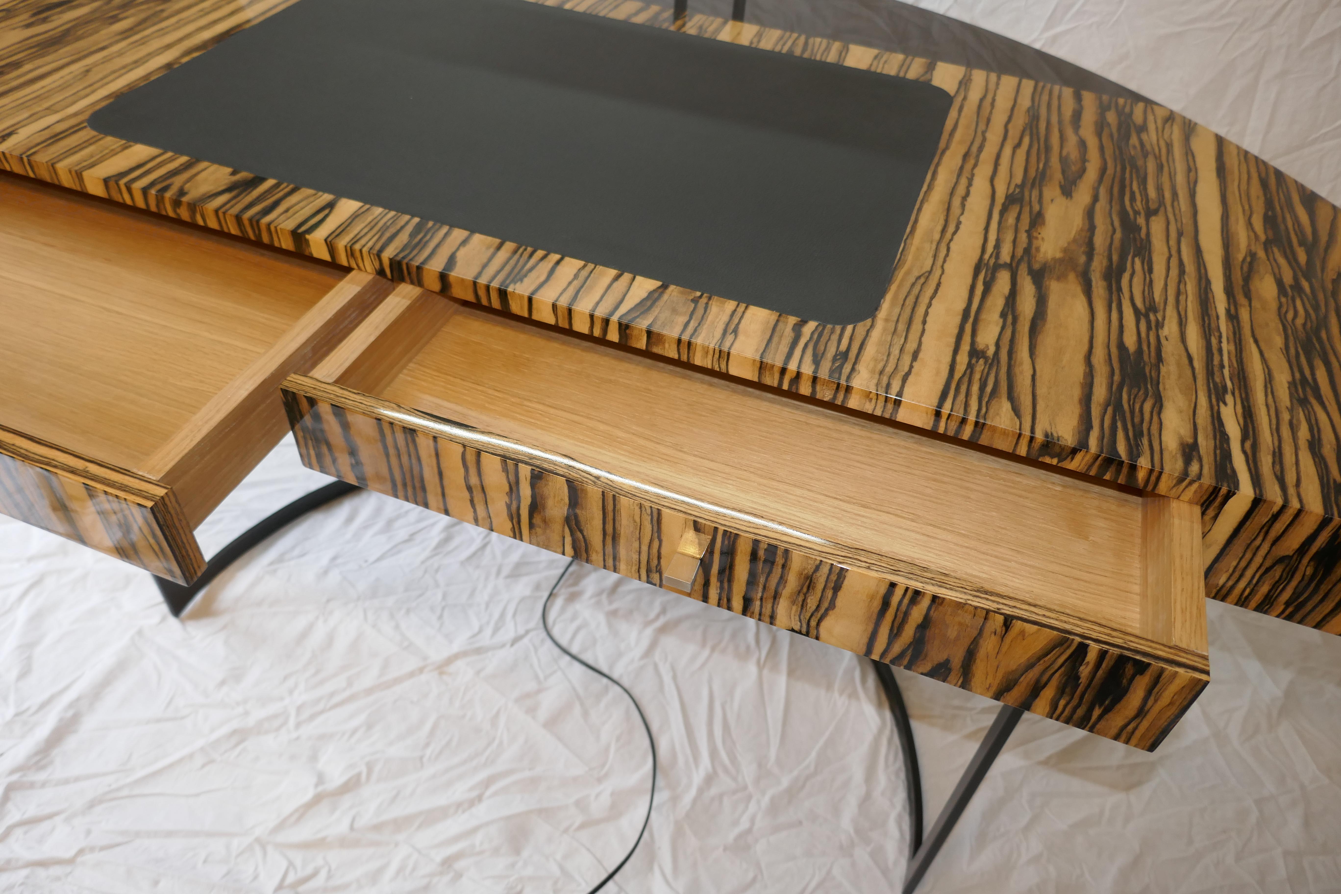 21st Century Desk Wight Ebony and Black Leather with Metal Leg by Aymeric Lefort For Sale 5
