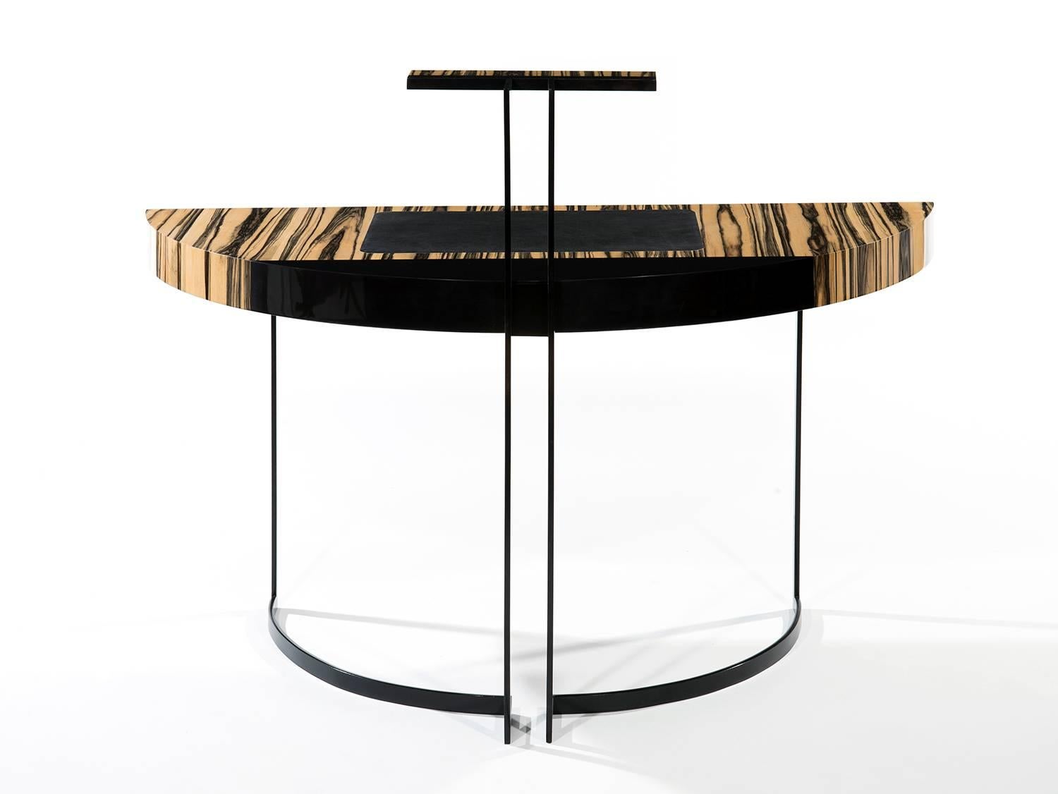 Modern 21st Century Desk Wight Ebony and Black Leather with Metal Leg by Aymeric Lefort For Sale