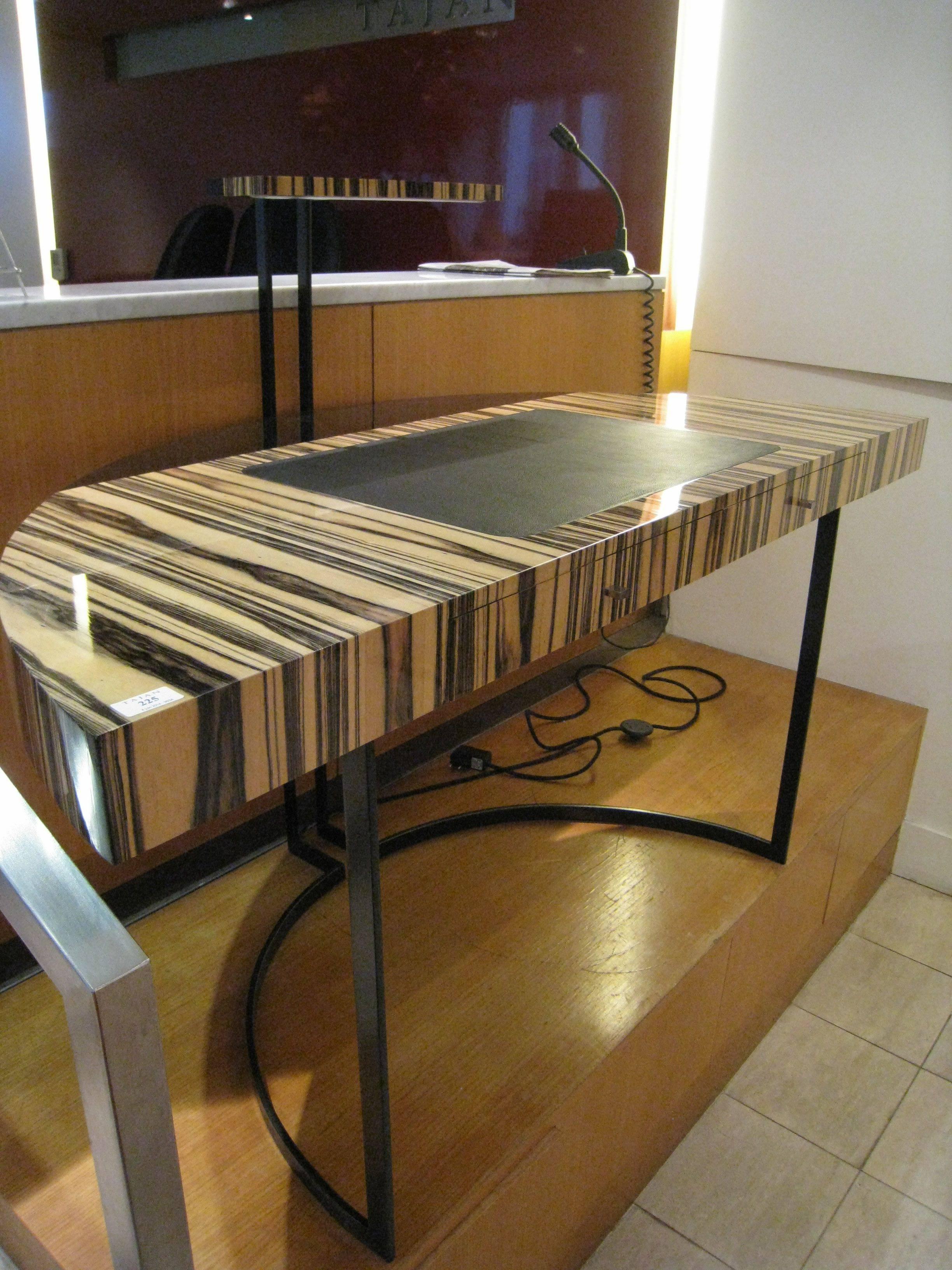 Contemporary 21st Century Desk Wight Ebony and Black Leather with Metal Leg by Aymeric Lefort For Sale