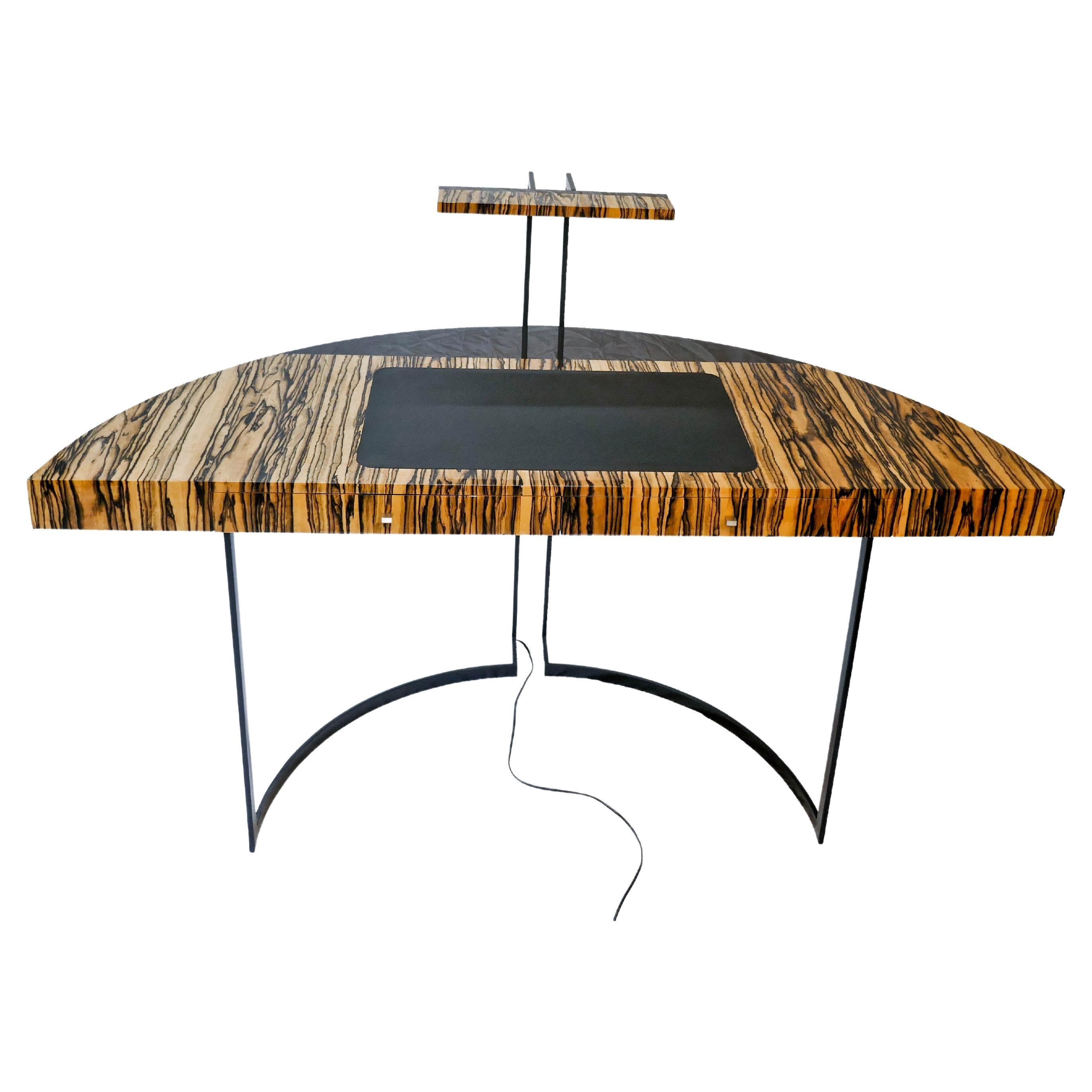 21st Century Desk Wight Ebony and Black Leather with Metal Leg by Aymeric Lefort