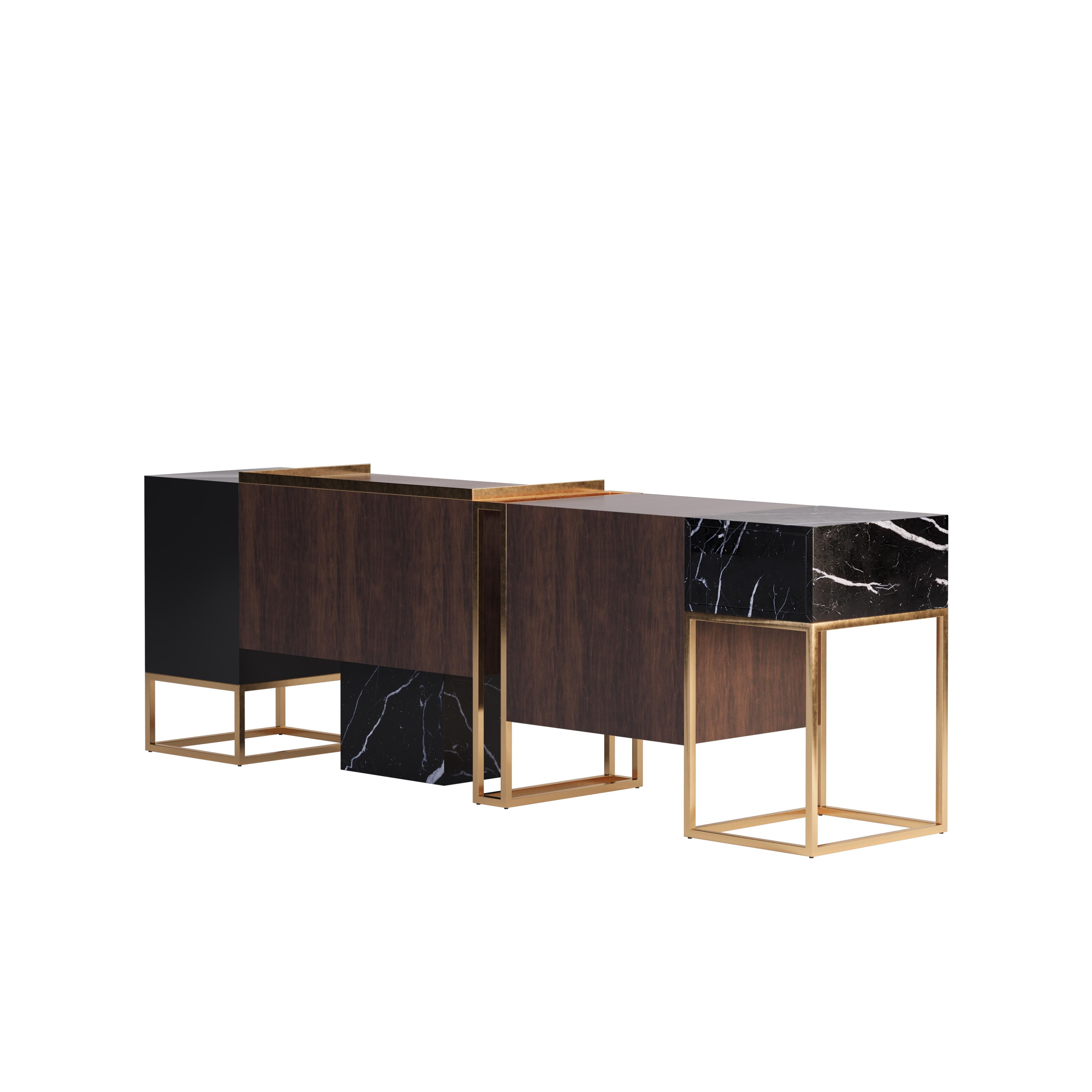 Contemporary 21st Century Detroit Sideboard American Walnut Nero Marquina For Sale