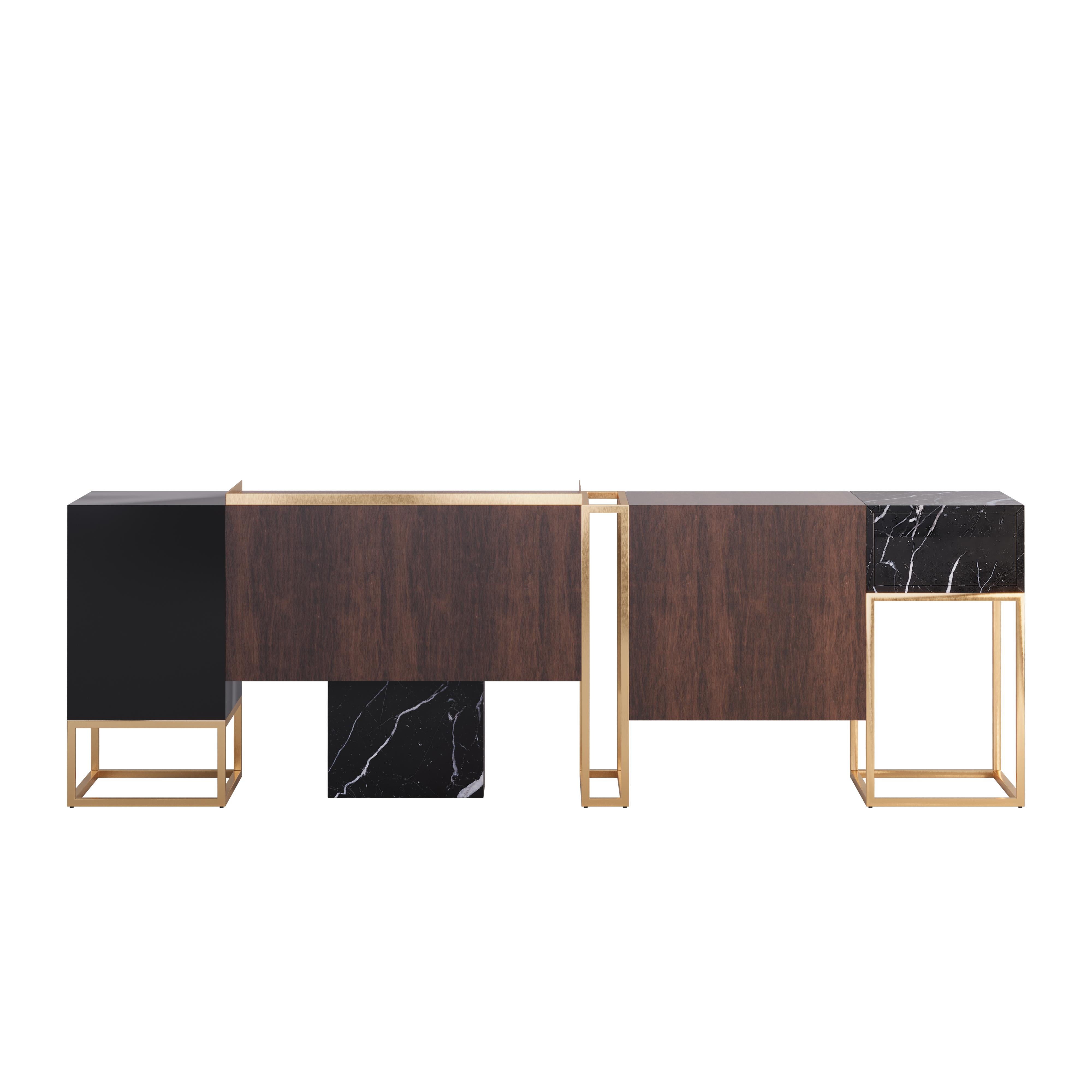 Brass 21st Century Detroit Sideboard American Walnut Nero Marquina For Sale