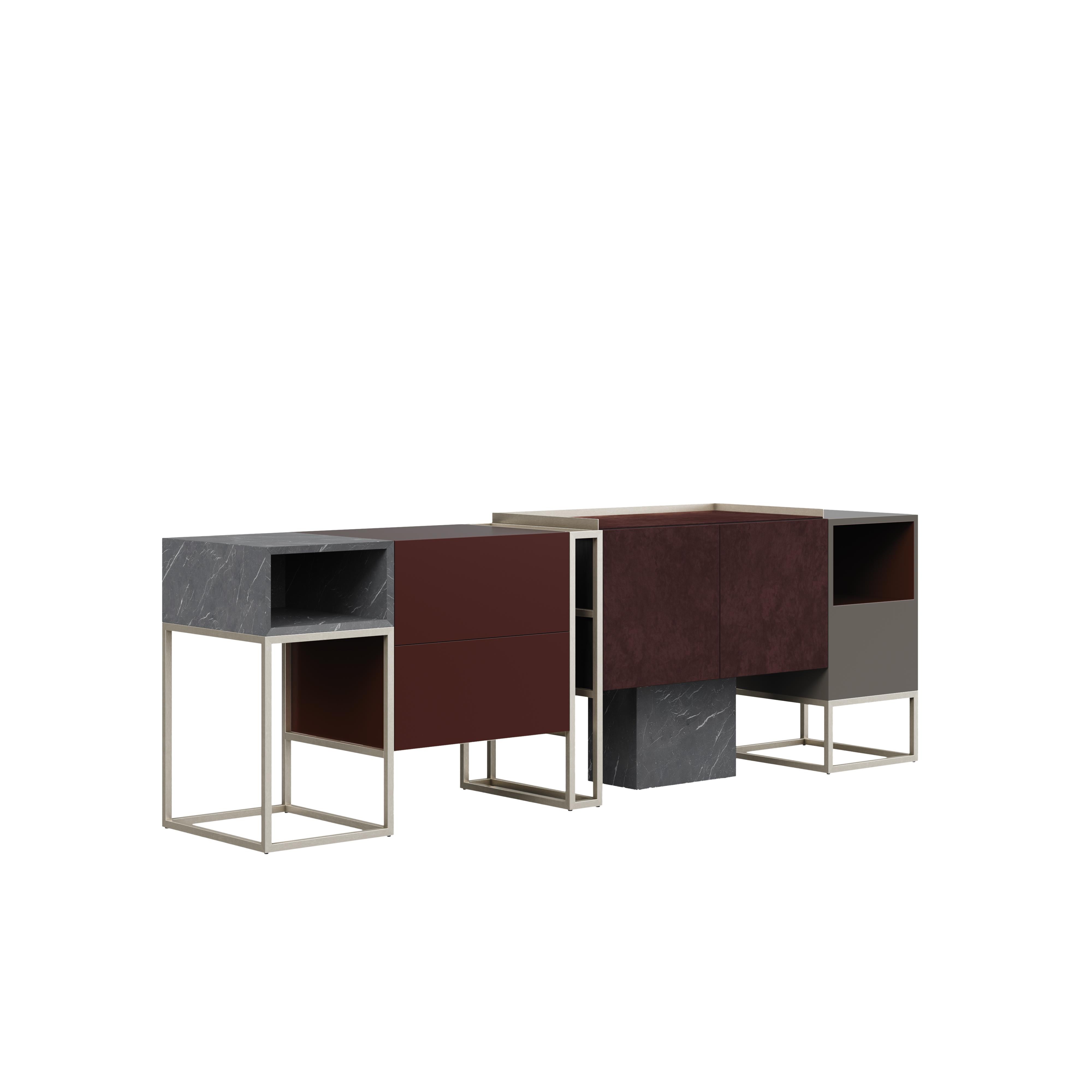 Detroit Sideboard Nussbaum 21. Jahrhundert  Hergestellt in Portugal von Porus Studio (Edelstahl) im Angebot