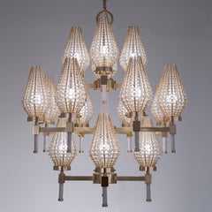 Lampadario Dew in ottone e oro del XXI secolo con paralume in cristallo di Patrizia Garganti