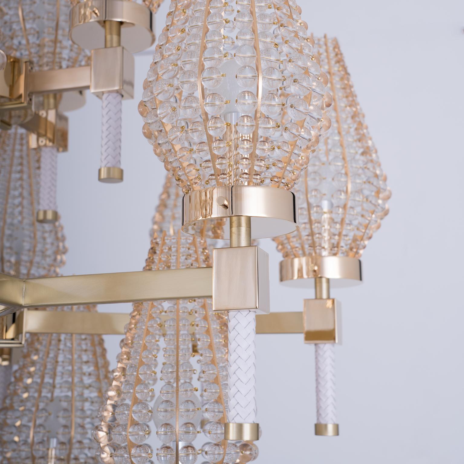 Italian 21st Century Dew Brass & Gold Chandelier with Crystal Shade by Patrizia Garganti For Sale