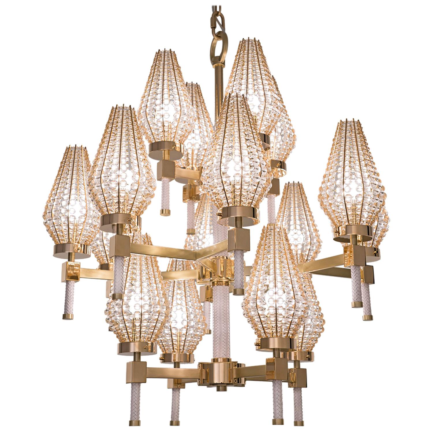 21st Century Dew Brass & Gold Chandelier with Crystal Shade by Patrizia Garganti For Sale