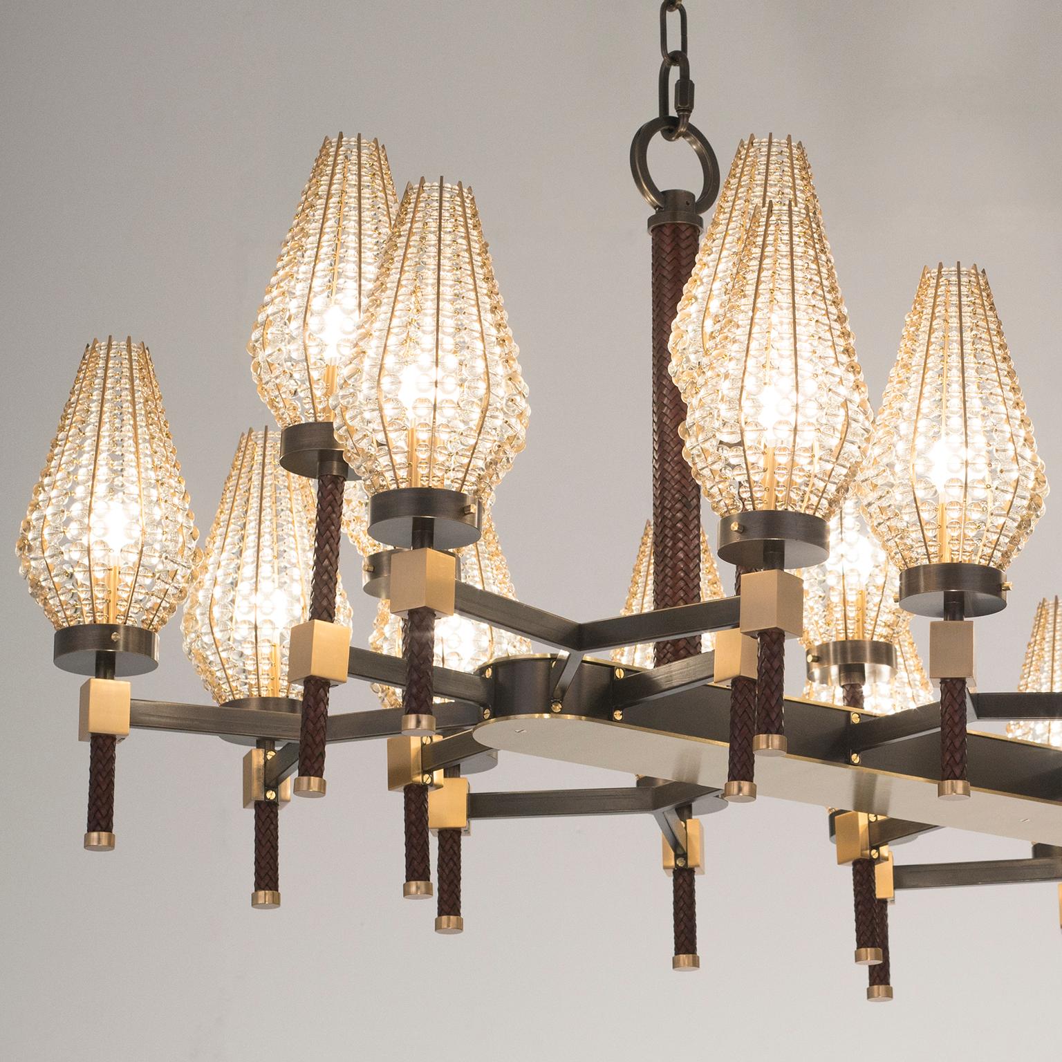 Modern 21st Century Dew Burnished Brass Chandelier Crystal Shade by Patrizia Garganti For Sale