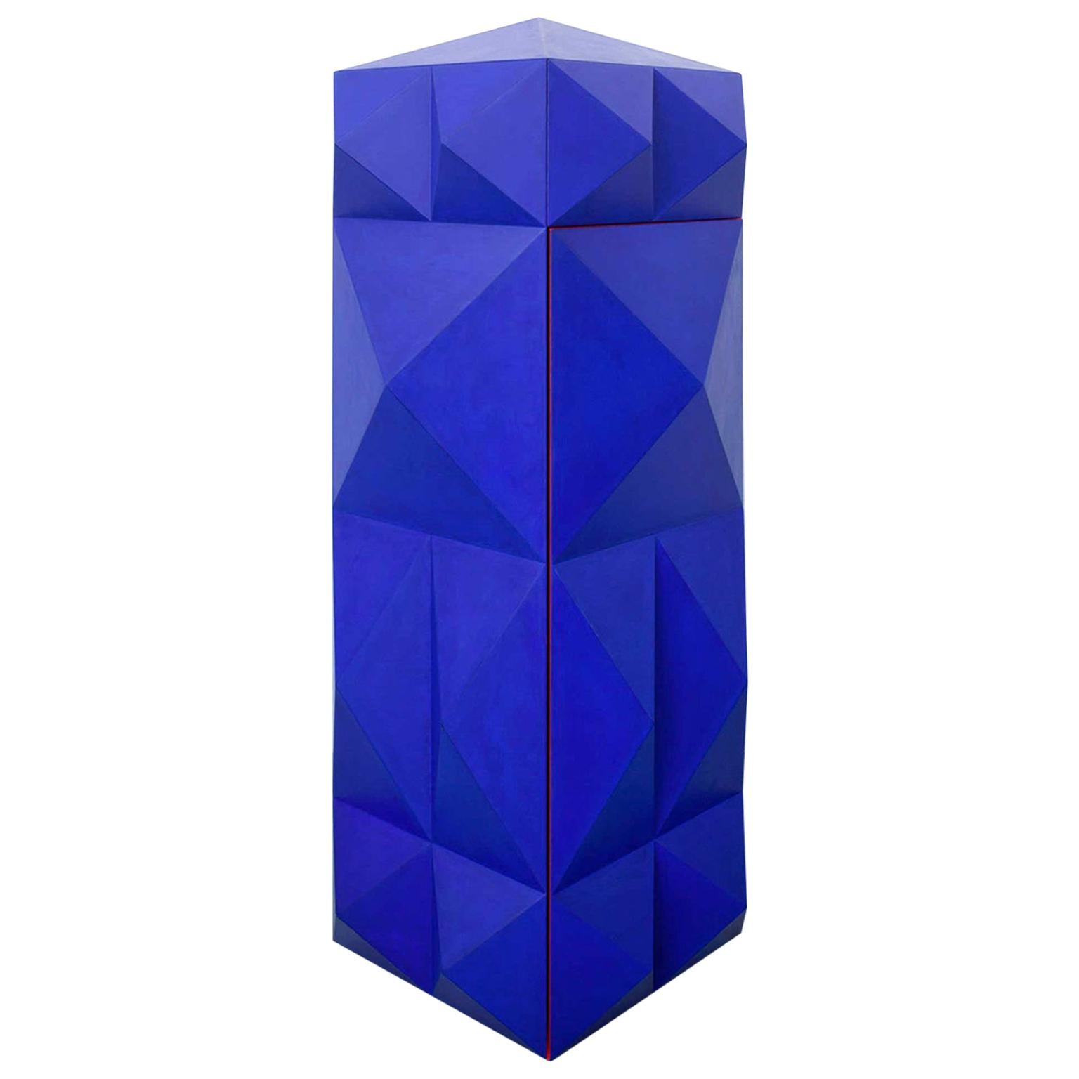 21st Century Diamante N 4 Hand Painted Cabinet In Blue And Red For Sale