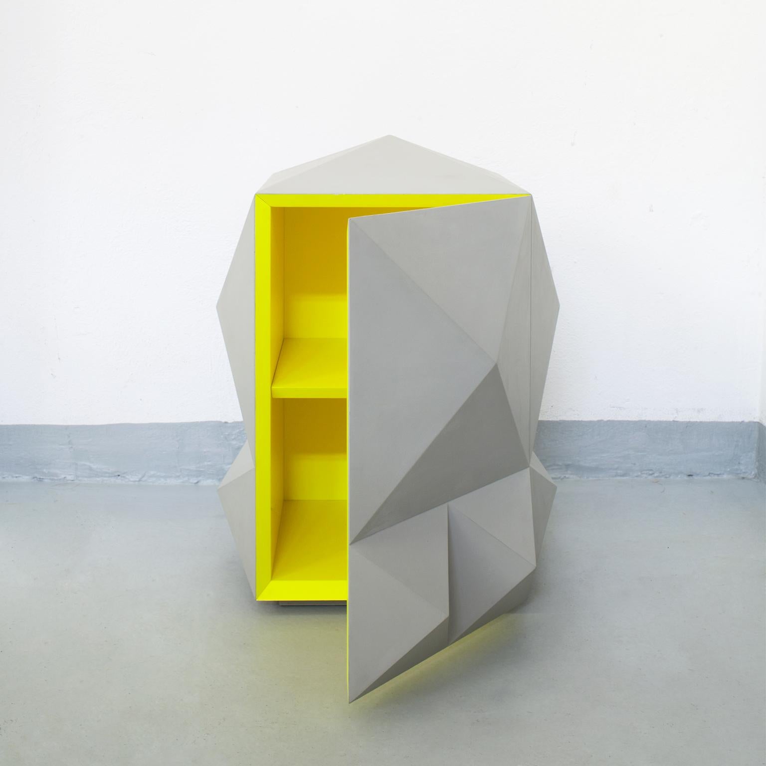 Italian 21st Century Diamante N°6 Hand Painted Cabinet in Grey and Fluo Yellow 