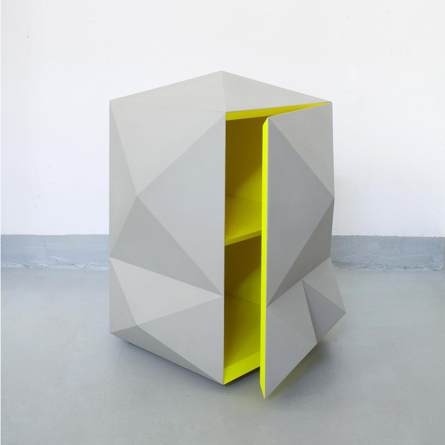 21st Century Diamante N°6 Hand Painted Cabinet in Grey and Fluo Yellow  In New Condition In Milan, IT