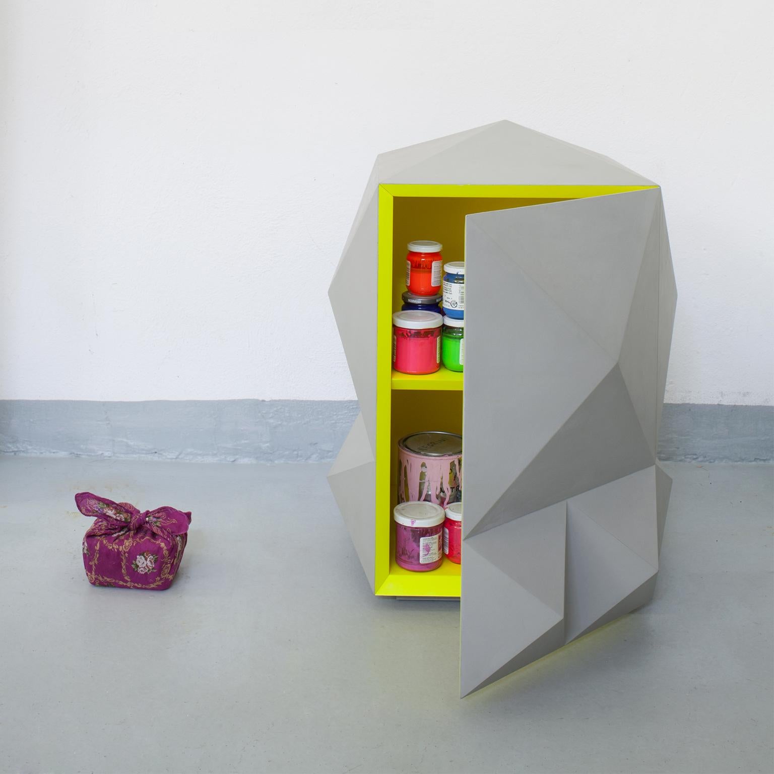 21st Century Diamante N°6 Hand Painted Cabinet in Grey and Fluo Yellow  1