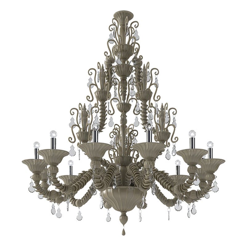 Lampadari Diamantei Extra Large del 21° secolo in Grigio Satinato di Venini in vendita