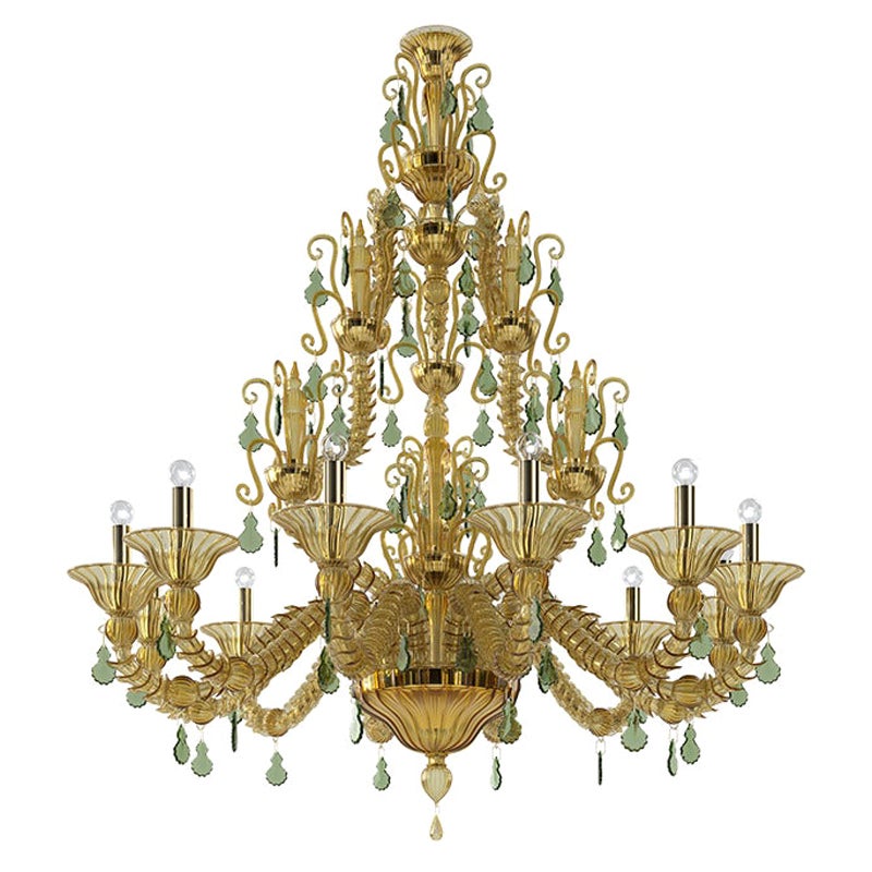 Lampadari Diamantei grandi del XXI secolo in giallo ambra & verde erba di Venini