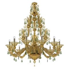Lampadari Diamantei grandi del XXI secolo in giallo ambra & verde erba di Venini
