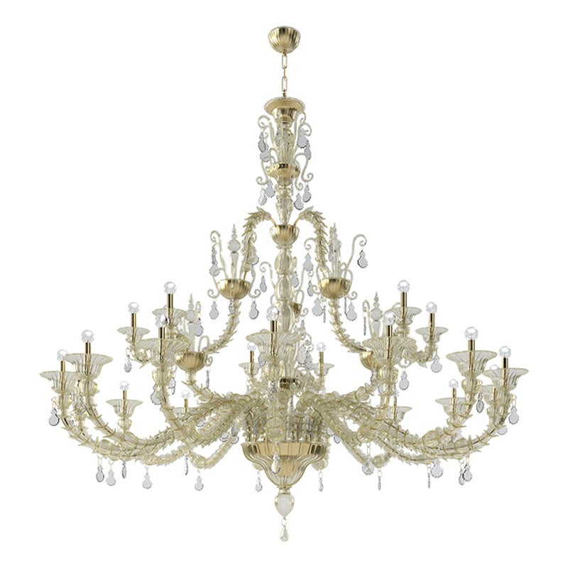 Grand lustre Diamantei du 21e sicle en cristal feuille d'or et cristal de Venini