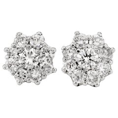 21st Century Diamond Cluster Platinum Stud Earrings