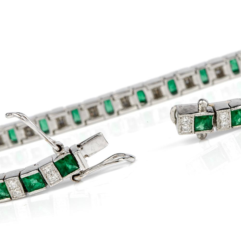 Emerald Cut 21st Century Diamond Emerald Platinum Tennis Bracelet