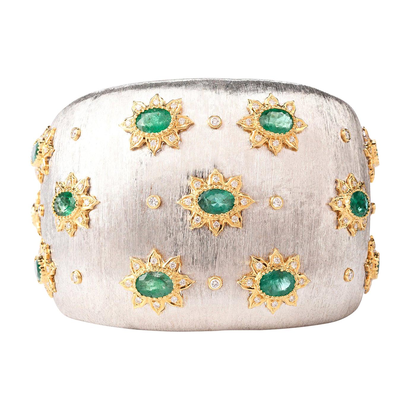 21st Century Diamond Emerald Wide 18 Karat Cuff Bracelet
