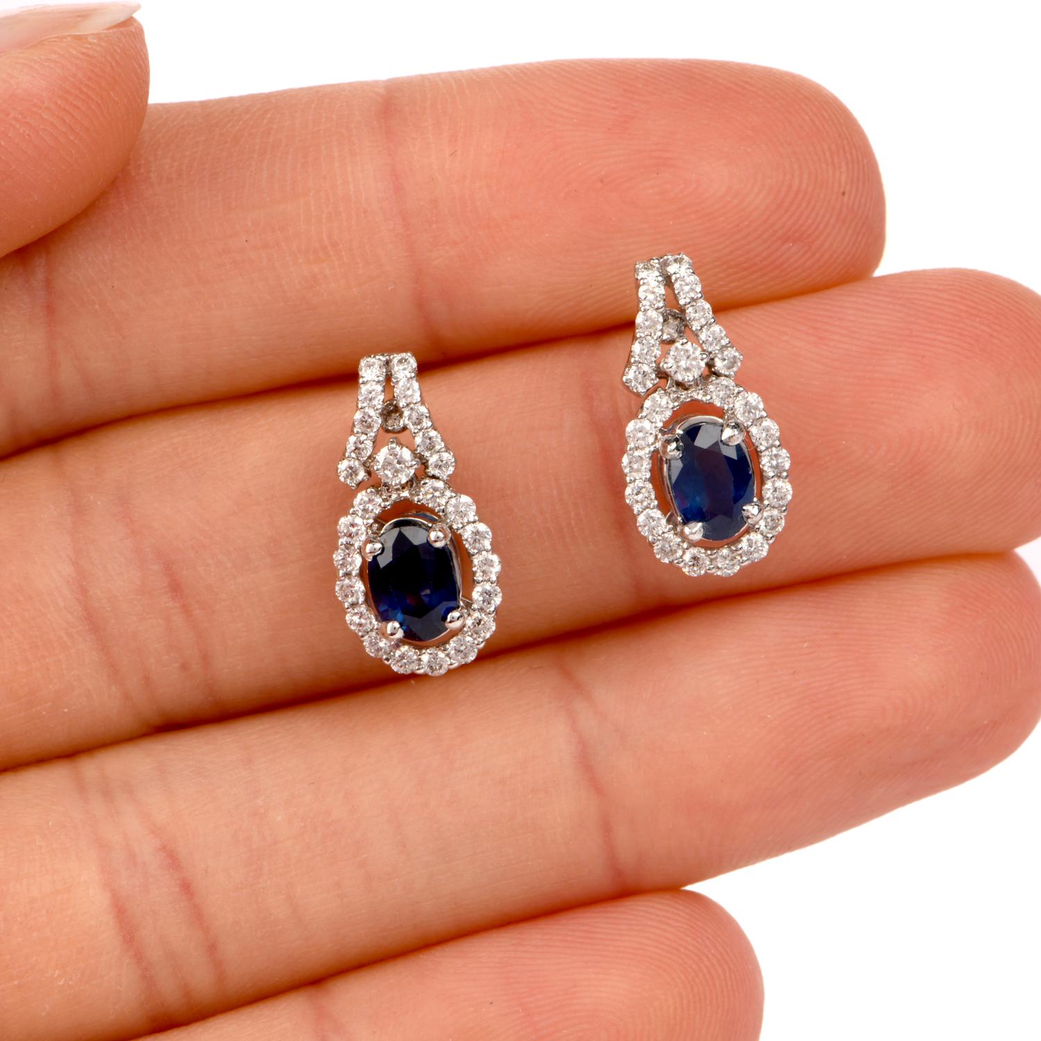 21st Century Diamond Sapphire 18 Karat Gold Drop Earrings In Excellent Condition In Miami, FL