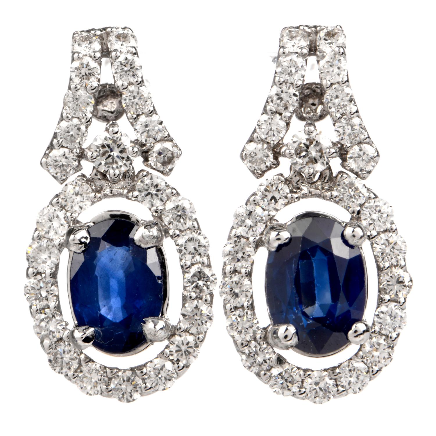 21st Century Diamond Sapphire 18 Karat Gold Drop Earrings
