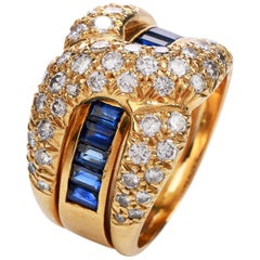 Vintage 21st Century Diamond Sapphire 18 Karat Gold 'X' Band Ring