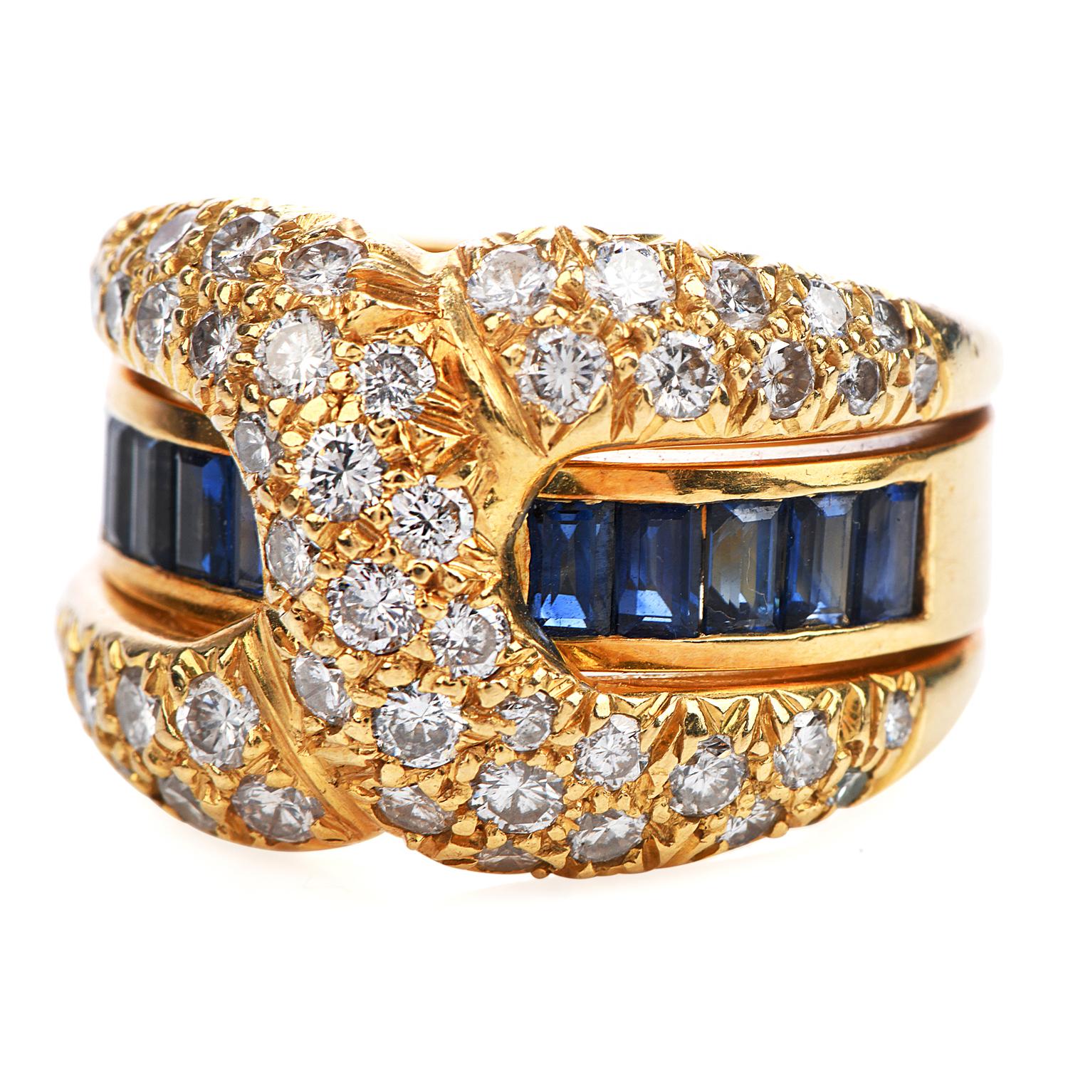 his Excellent Condition Band Ring is inspired in a X Design

and crafted in Solid Heavy 18K Yellow Gold.

The Sparkle of the piece is given by 51 Cluster Round cut Diamonds weighing approximately 1.50 carats,

 H-I color and VS-SI  clarity.

As