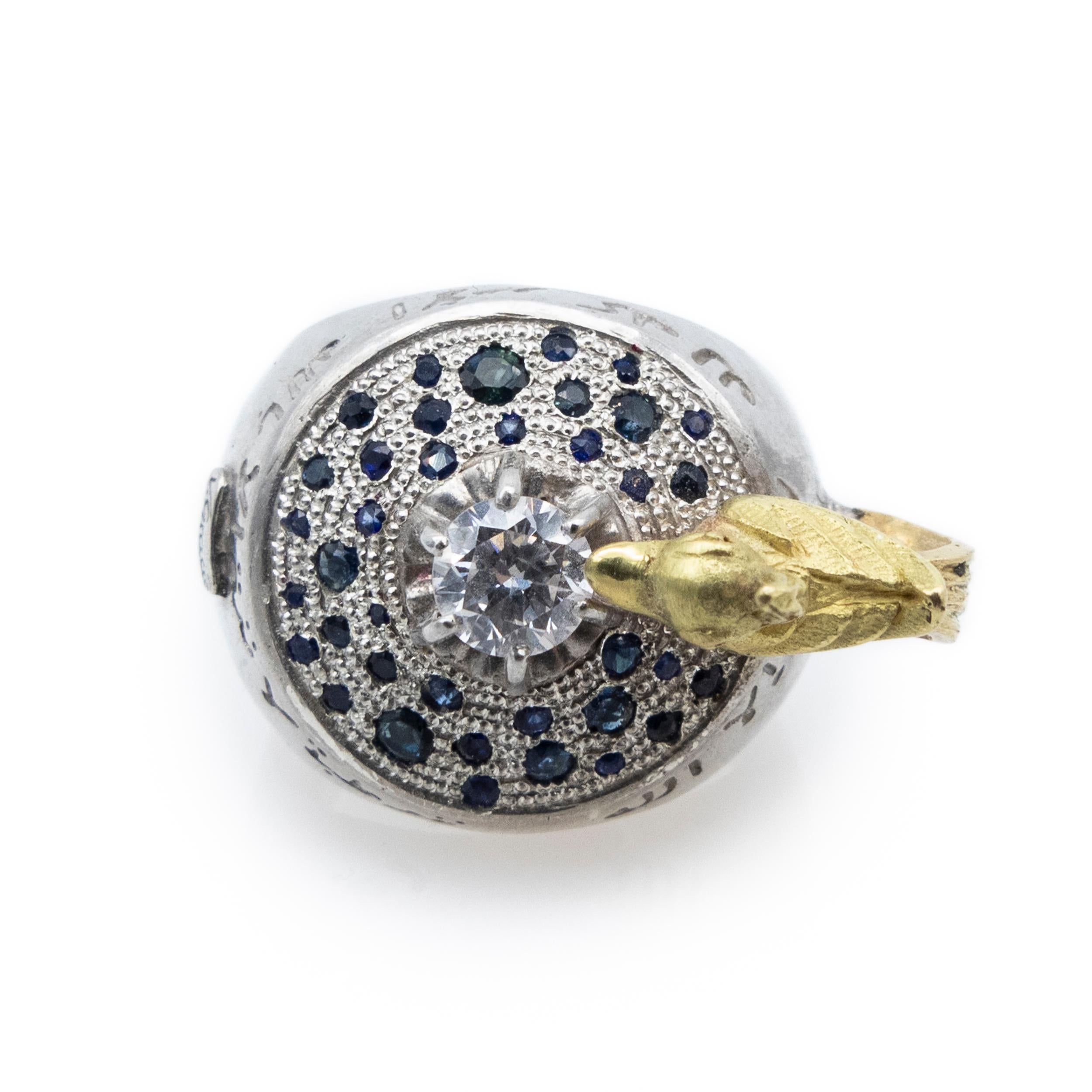 Women's 21st Century Diamond Sapphires Paradise Bird Yellow 18 Karat Gold Silver Ring  