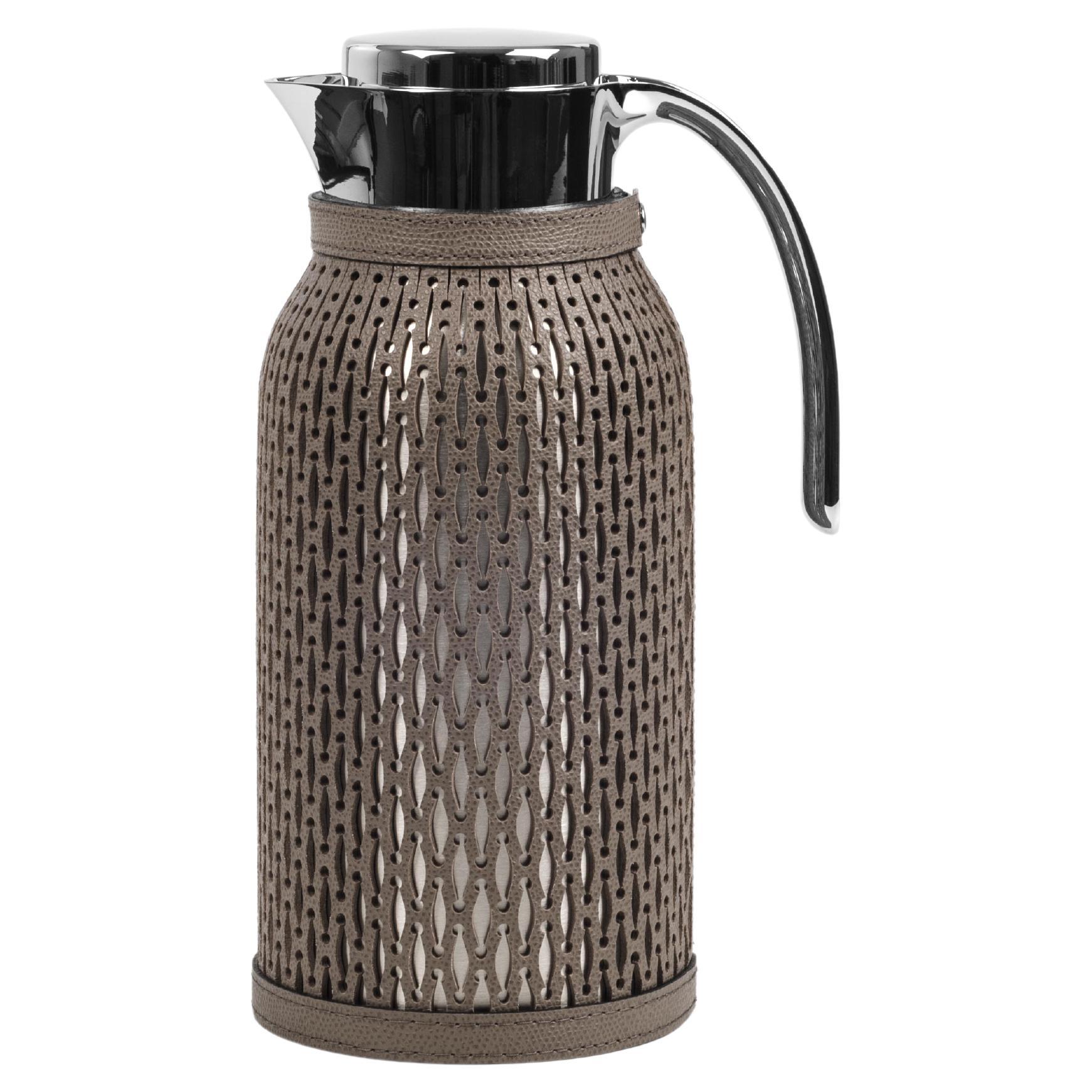21st Century Diana Thermal Carafe 1.5L Earth Leather Cover Handcrafed in Italy For Sale