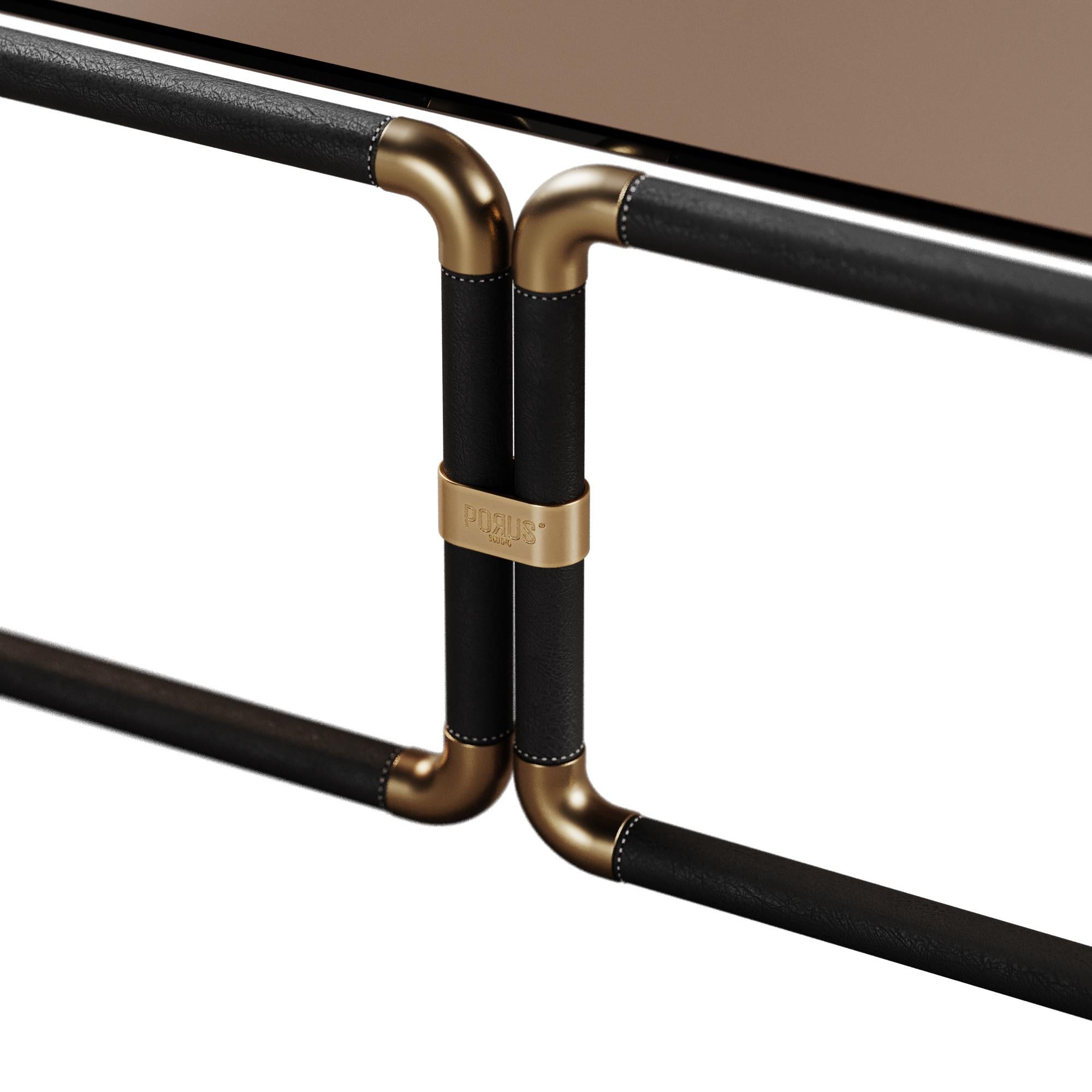 Contemporary 21st Century Dickson Center Table Aged Brushed Brass and Bronze Glass by Porus For Sale