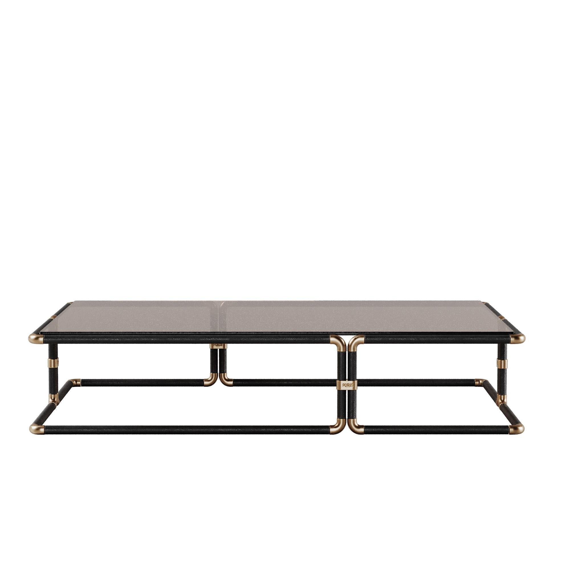21st Century Dickson Center Table Aged Brushed Brass and Bronze Glass by Porus For Sale 3