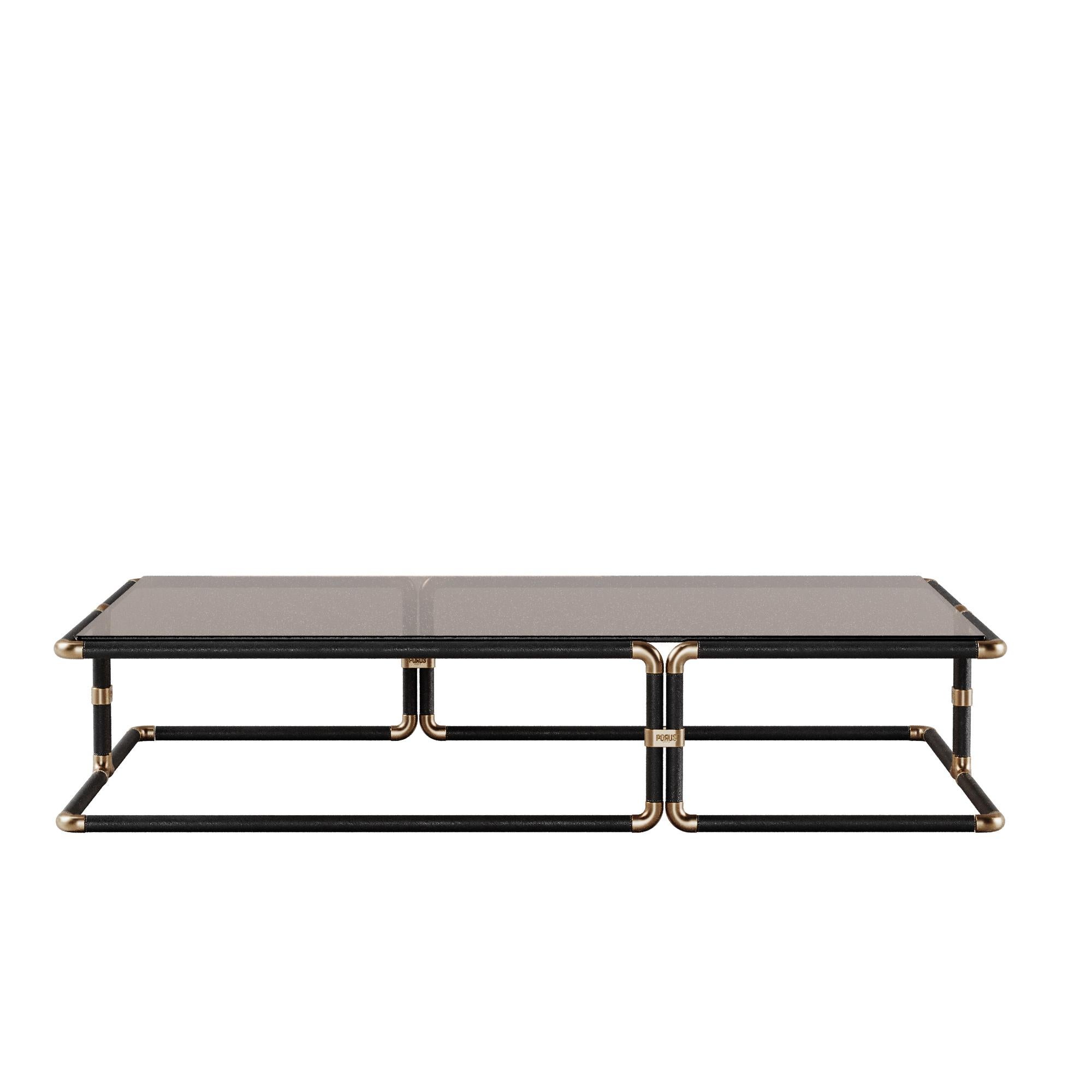 Mesa de centro Dickson Latón cepillado envejecido Cristal bronceado Made in Portugal by Porus en venta 3