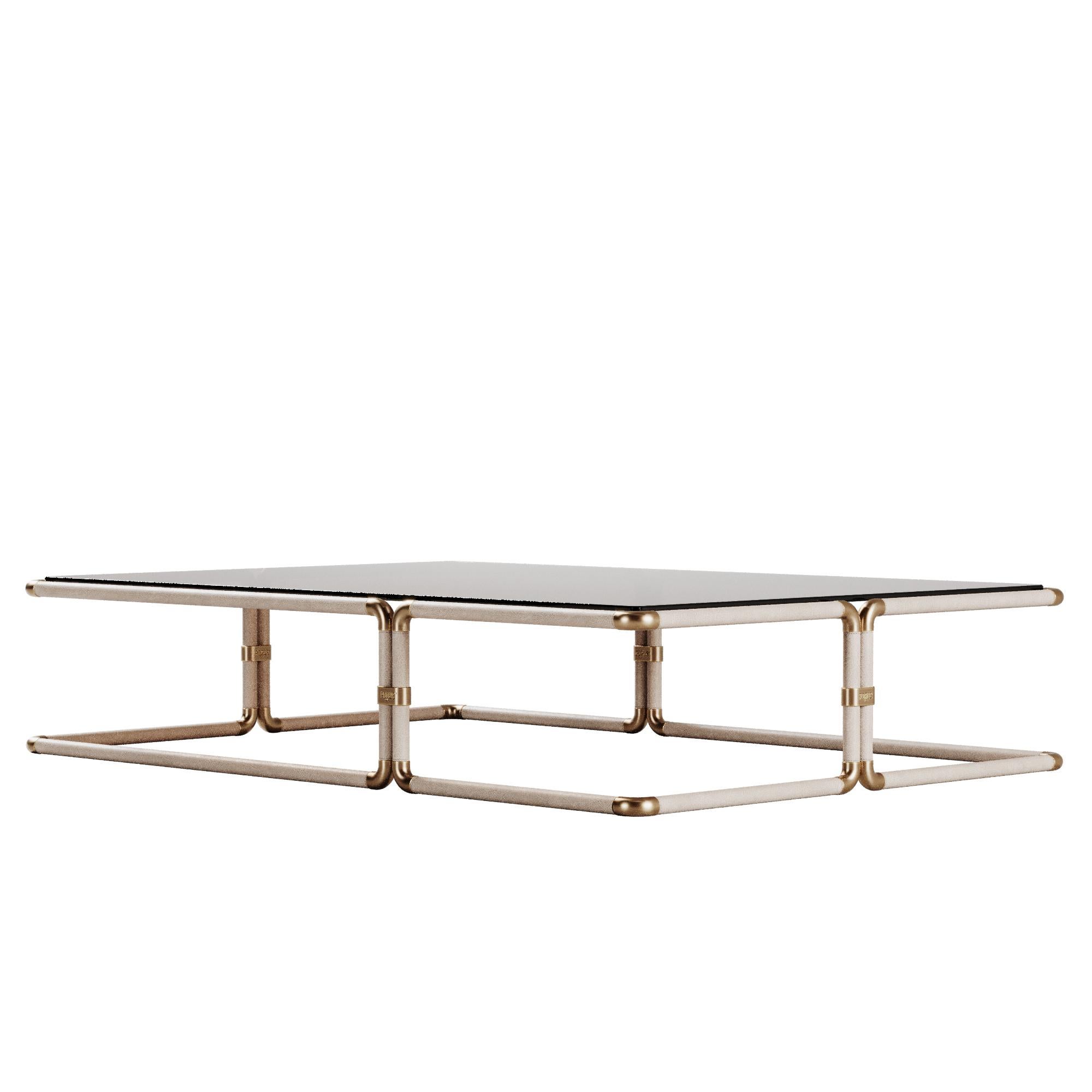 21st Century Dickson Center Table Aged Brushed Brass and Bronze Glass by Porus For Sale 4