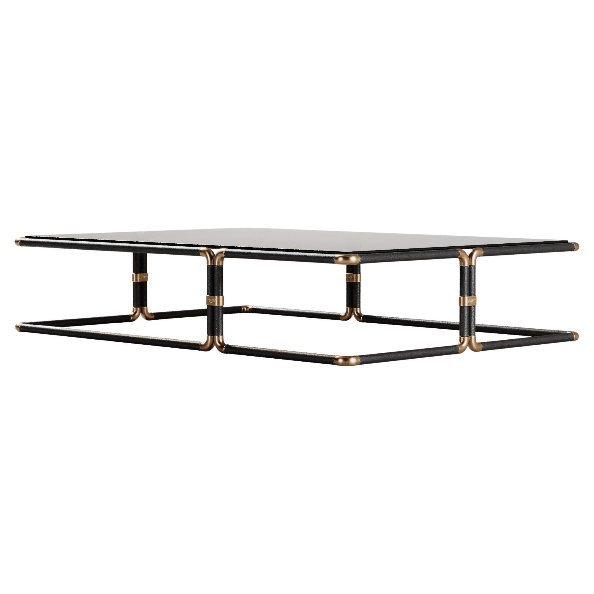21st Century Dickson Center Table Aged Brushed Brass and Bronze Glass by Porus