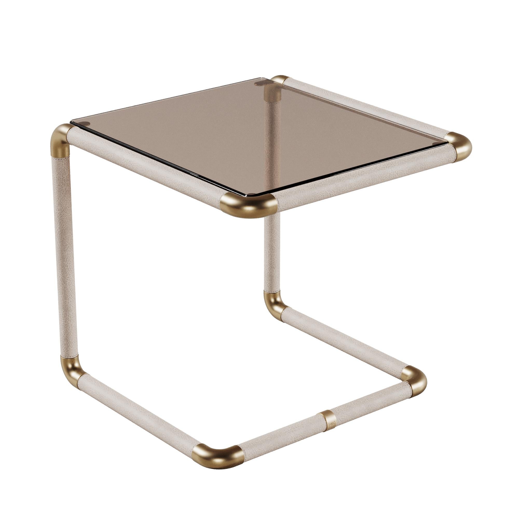 Portuguese 21st Century Dickson Side Table Aged Brushed Brass and Bronze Glass by Porus For Sale