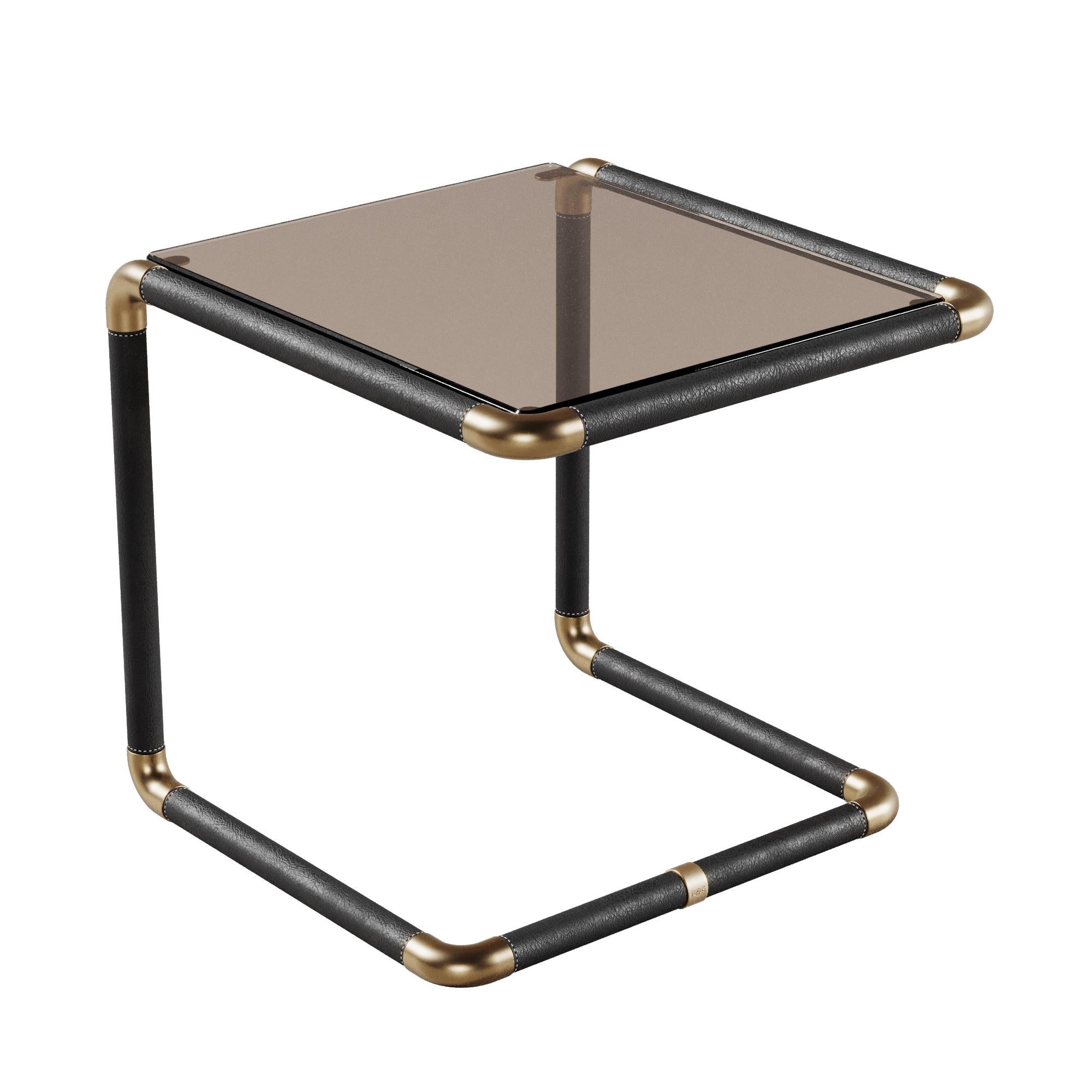 21st Century Dickson Side Table Aged Brushed Brass and Bronze Glass by Porus In New Condition For Sale In RIO TINTO, PT