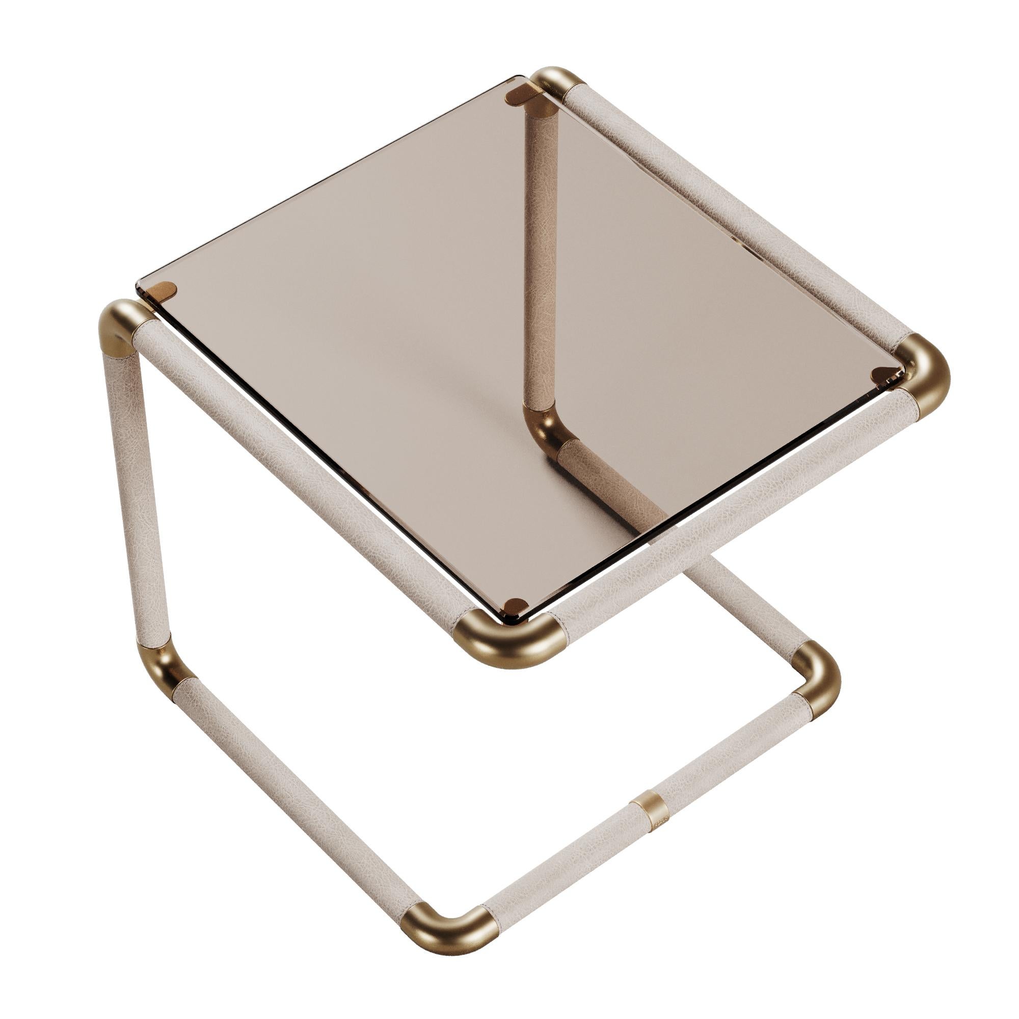 21st Century Dickson Side Table Aged Brushed Brass and Bronze Glass by Porus For Sale 2