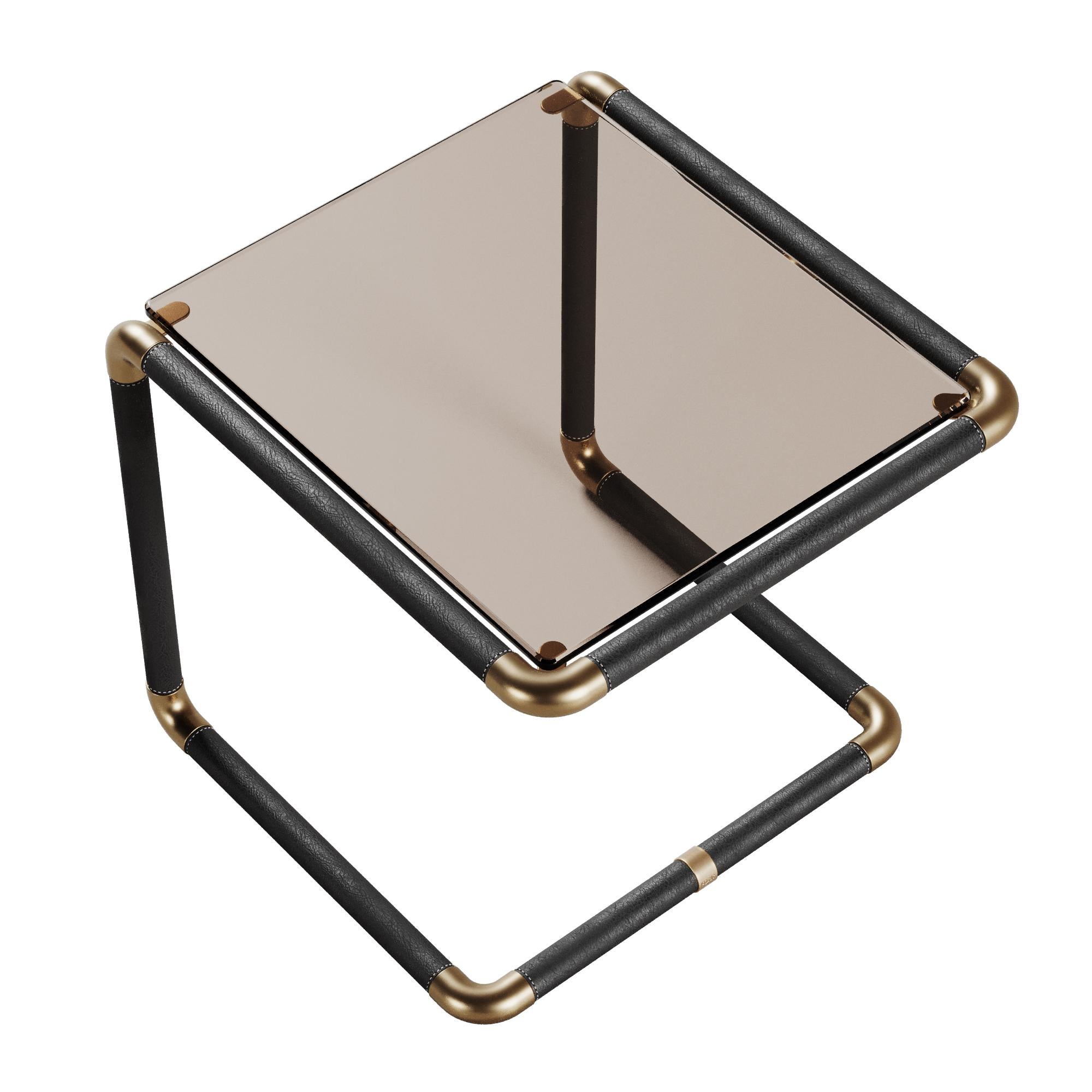 21st Century Dickson Side Table Aged Brushed Brass and Bronze Glass by Porus For Sale 3