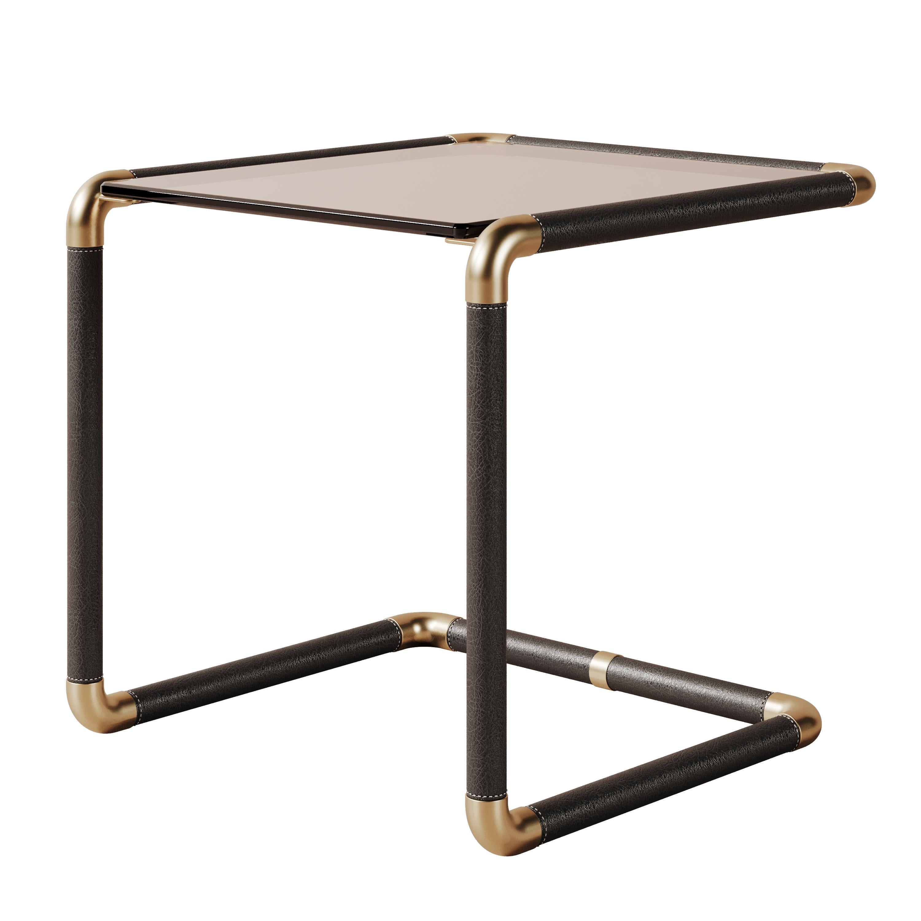 21st Century Dickson Side Table Aged Brushed Brass and Bronze Glass by Porus For Sale 4