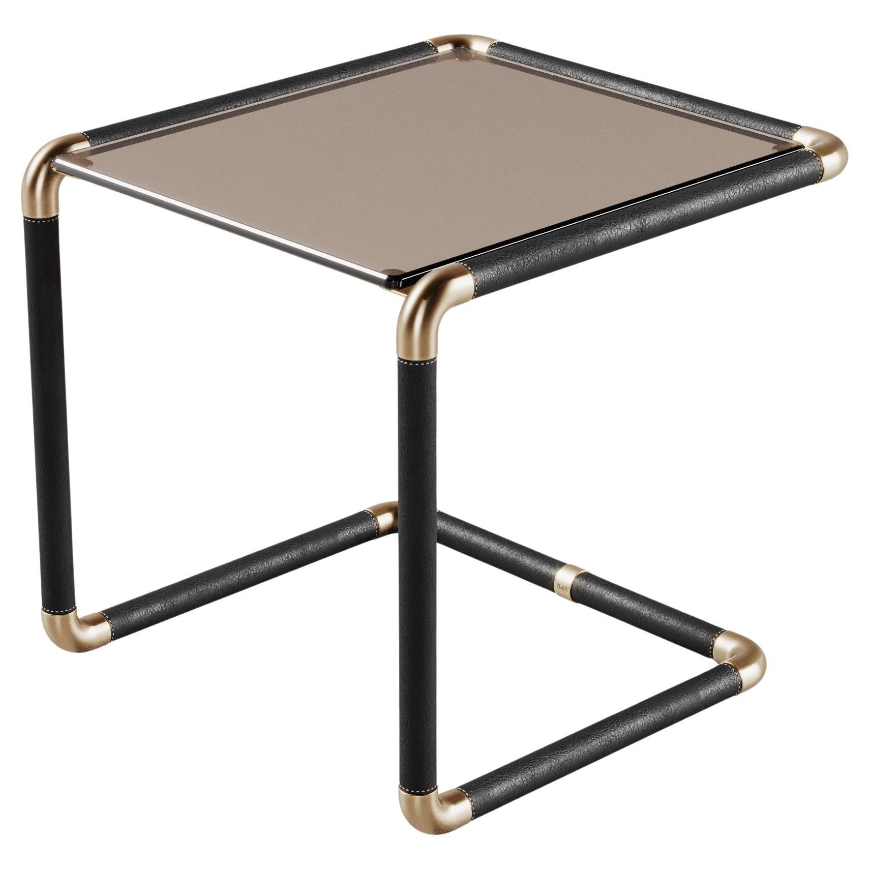 21st Century Dickson Side Table Aged Brushed Brass and Bronze Glass by Porus