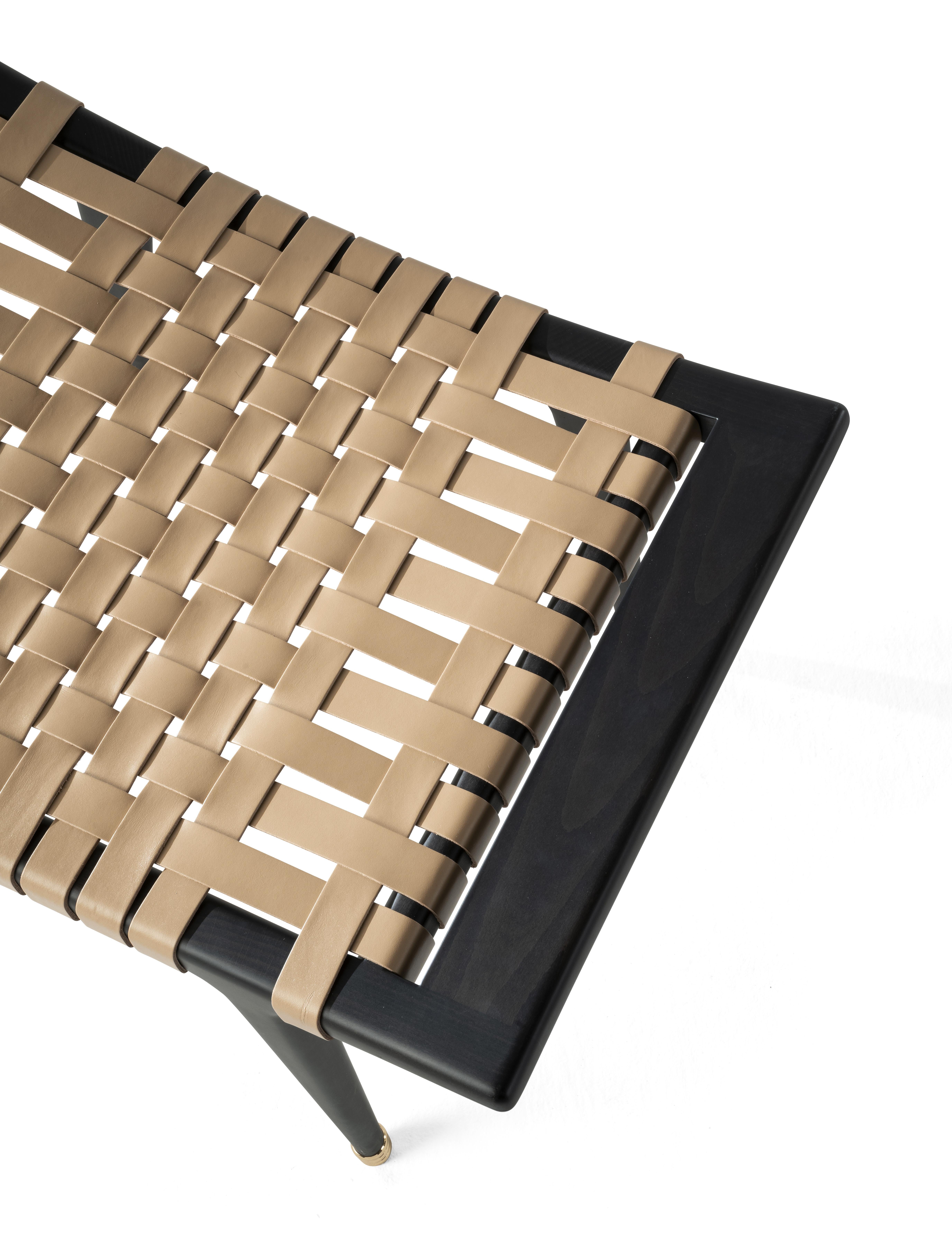 Modern 21st Century Dinka Stool in Wood and Leather col. Camel by Etro Home Interiors
