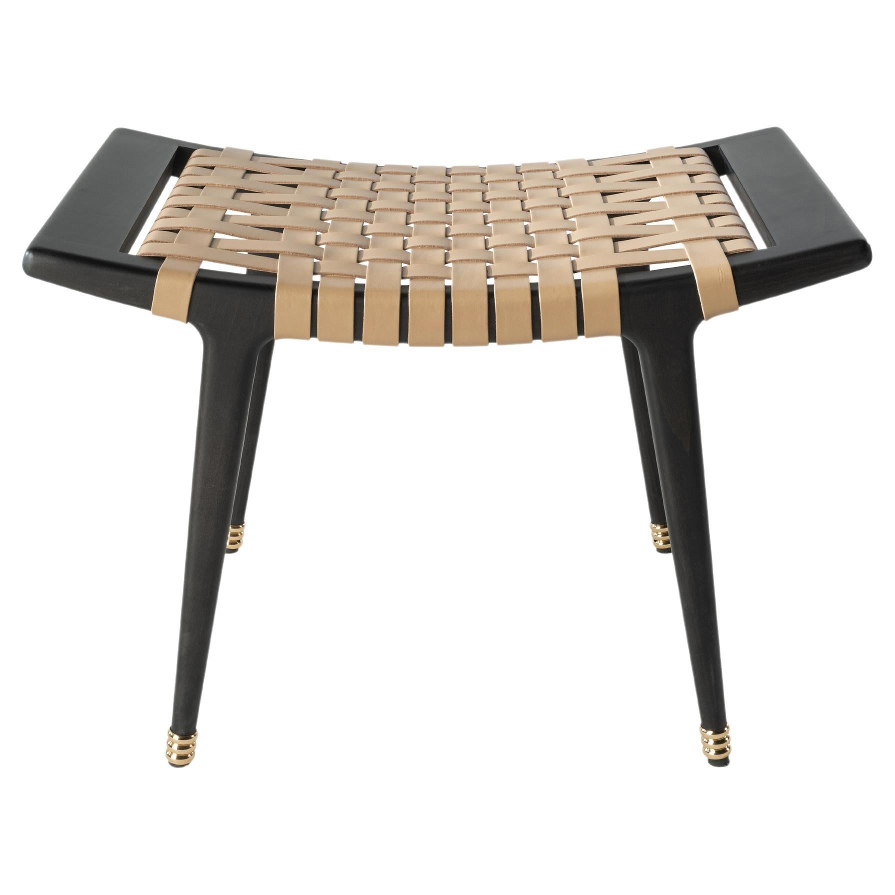21st Century Dinka Stool in Wood and Leather col. Camel by Etro Home Interiors