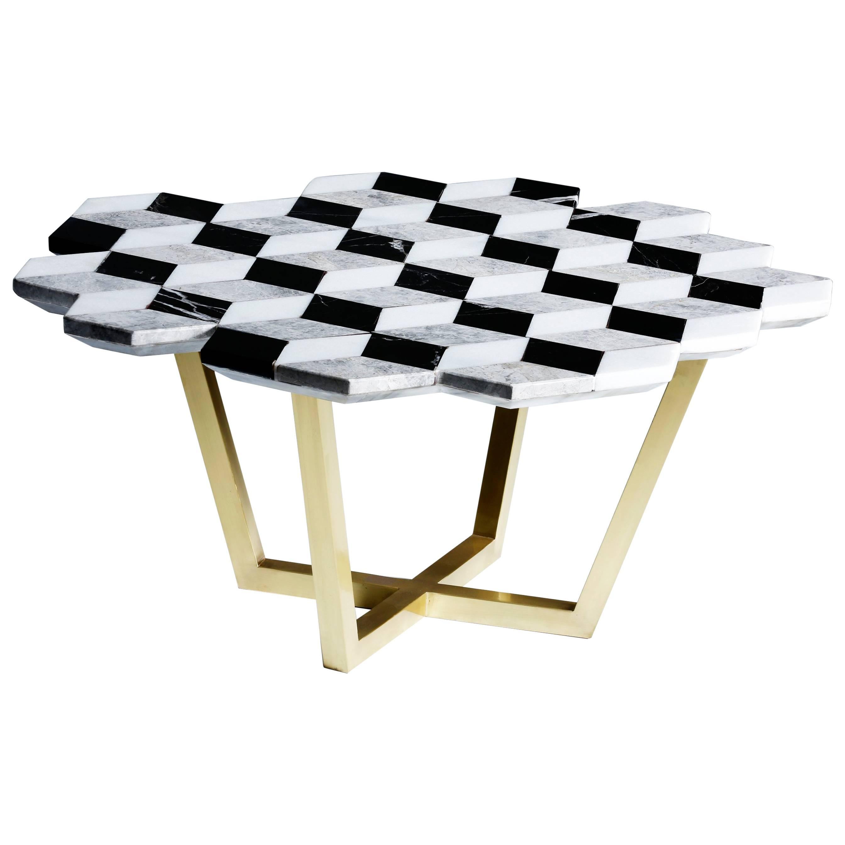 21st Century Diplopia Monochrome Cubic Marble Side Table For Sale