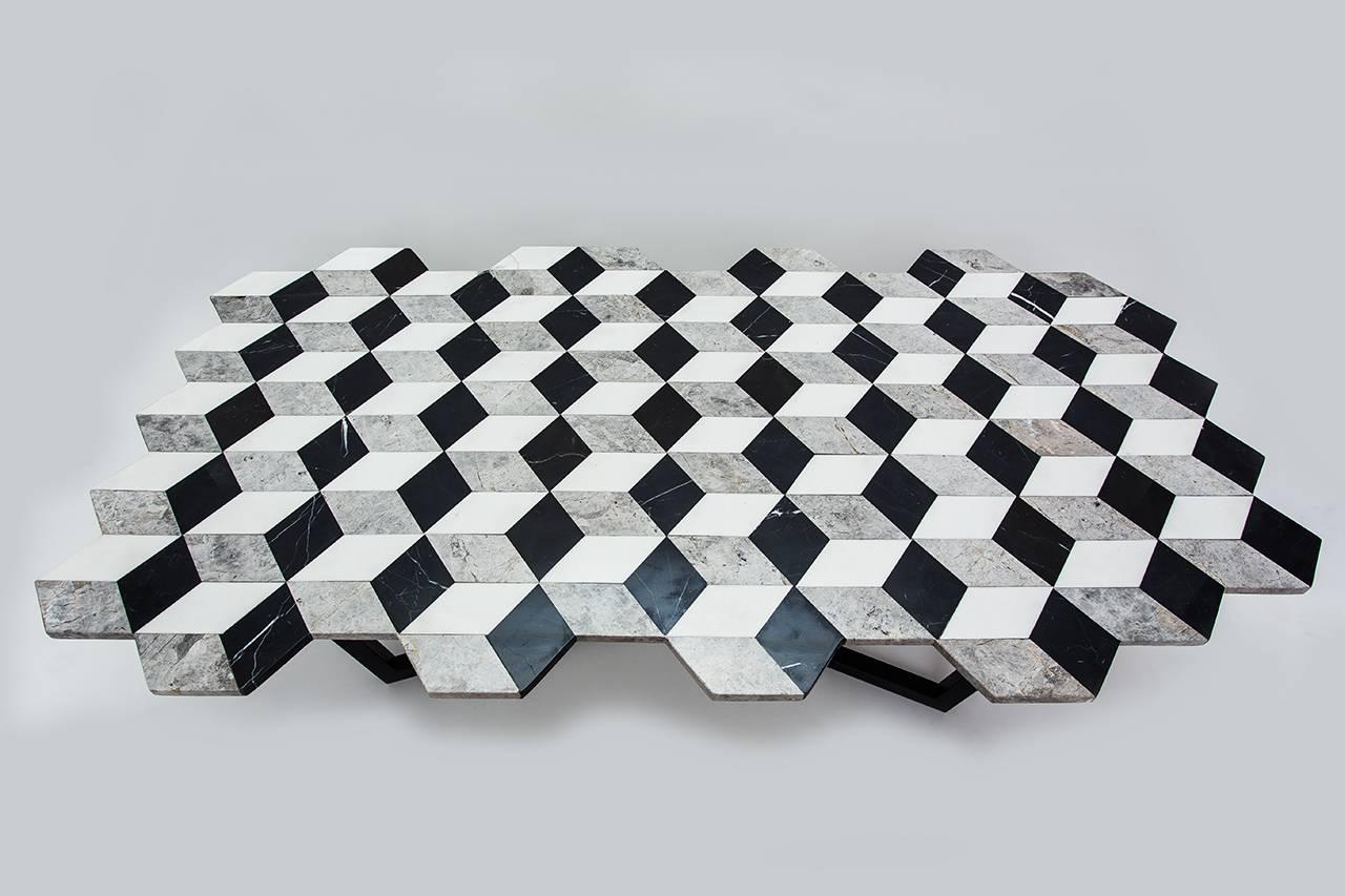 Turkish 21st Century Diplopia Monochrome X-Large Cubic Marble Coffee Table For Sale