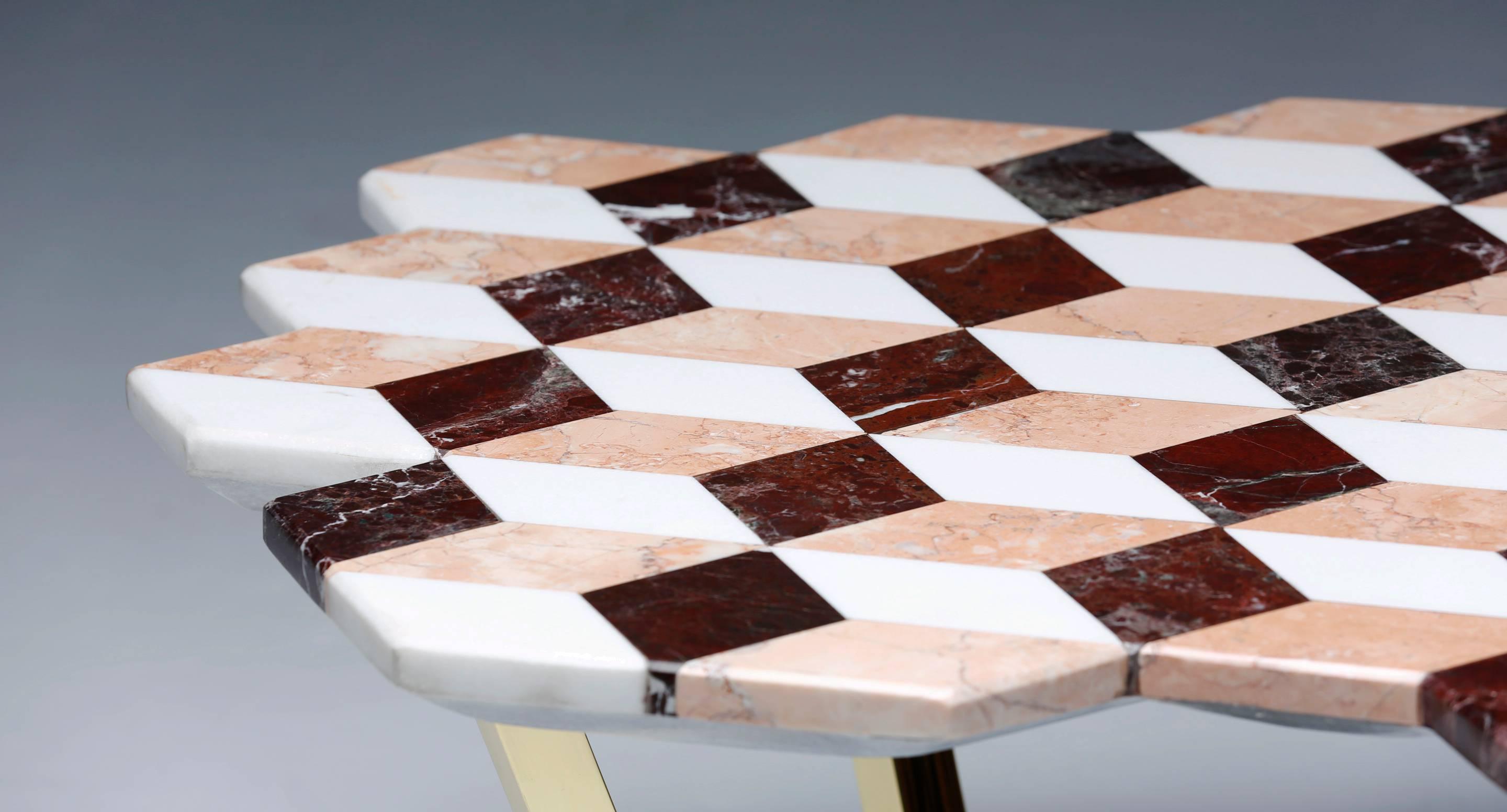 Turkish 21st Century Diplopia Red Cubic Marble Side Table For Sale